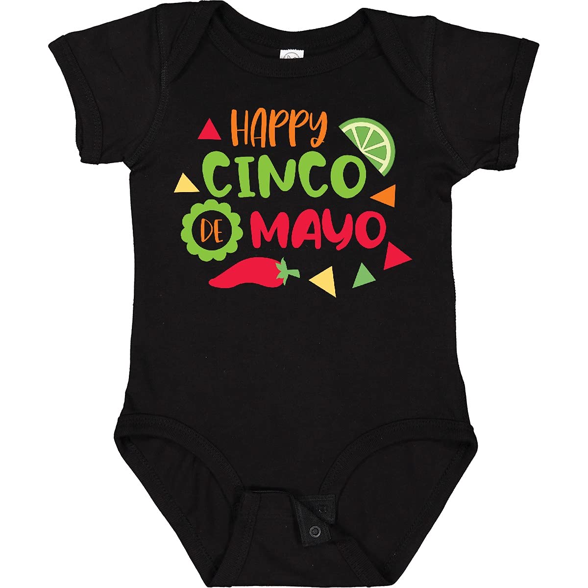 Inktastic Happy Cinco De Mayo with Lime and Red Pepper Baby Bodysuit - Cute Mexican Holiday Outfit for Infants - Perfect for Cinco de Mayo Parties & Family Photos