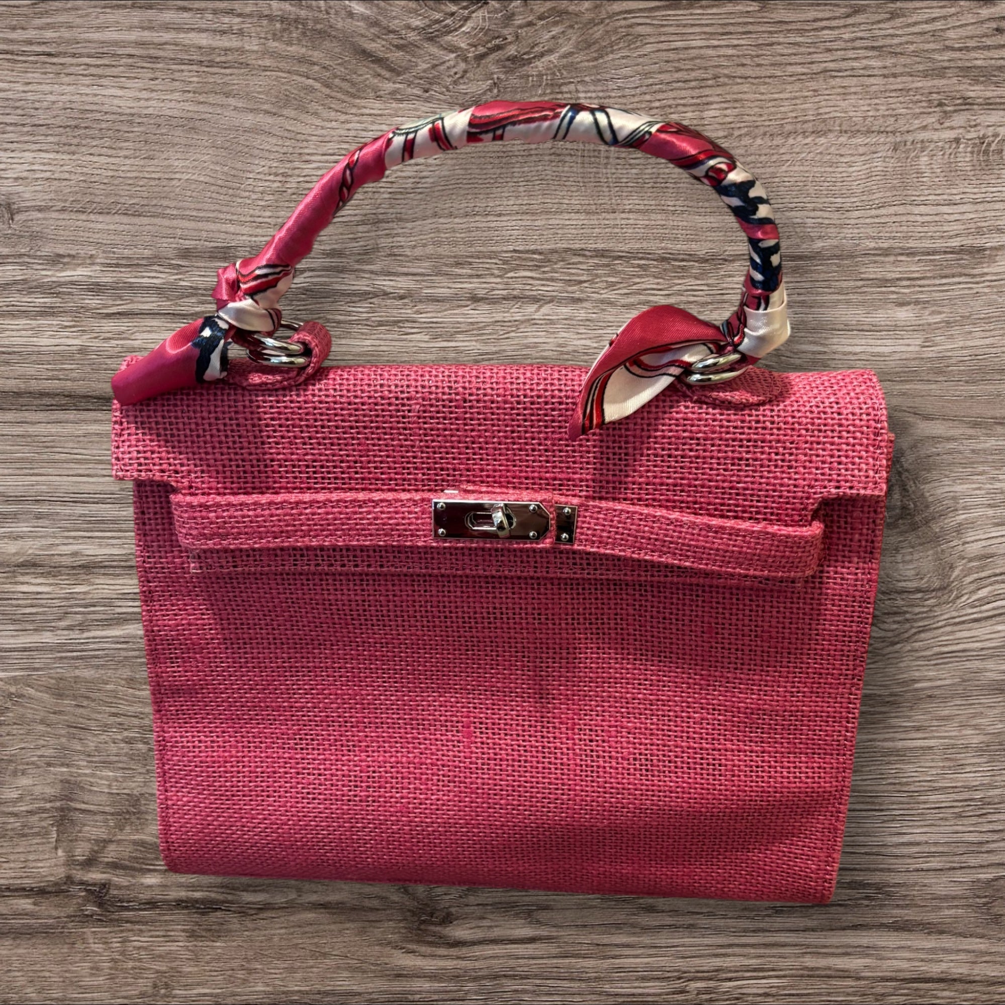 French Style Jute Mini Crossbody Bag for Women - Pink Boho Tote Shoulder Bag - Perfect for Beach, Shopping & Casual Outings
