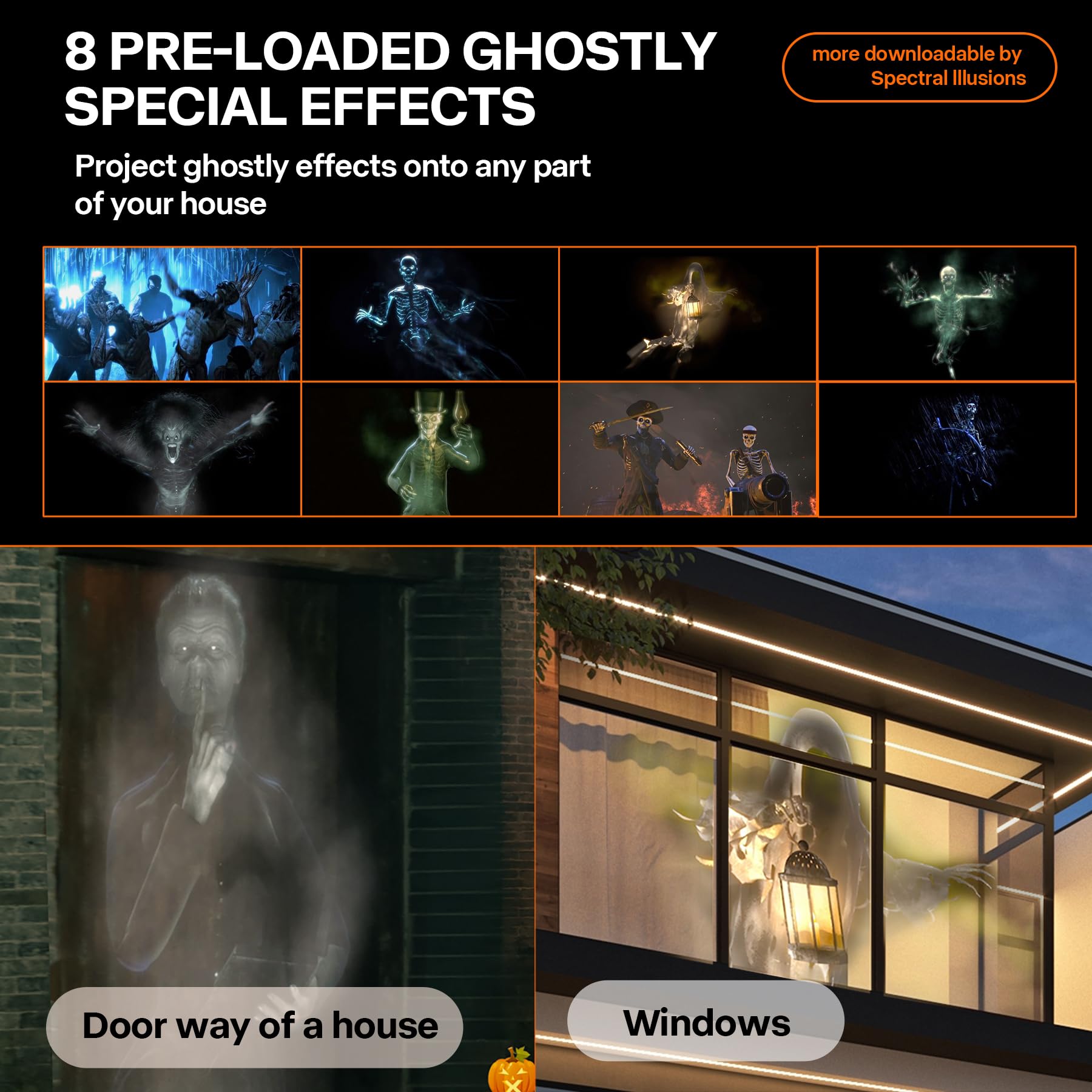 AAXA HP4 Halloween Projector (2024 Upgrade) - 1080p Native Resolution Holographic Projector with AutoPlay™, Built-in Timer & 8 Preloaded Spooky Movies - Bluetooth Enabled for Haunted House Decorations, Window Displays & Outdoor Halloween Party Projections (Renewed)