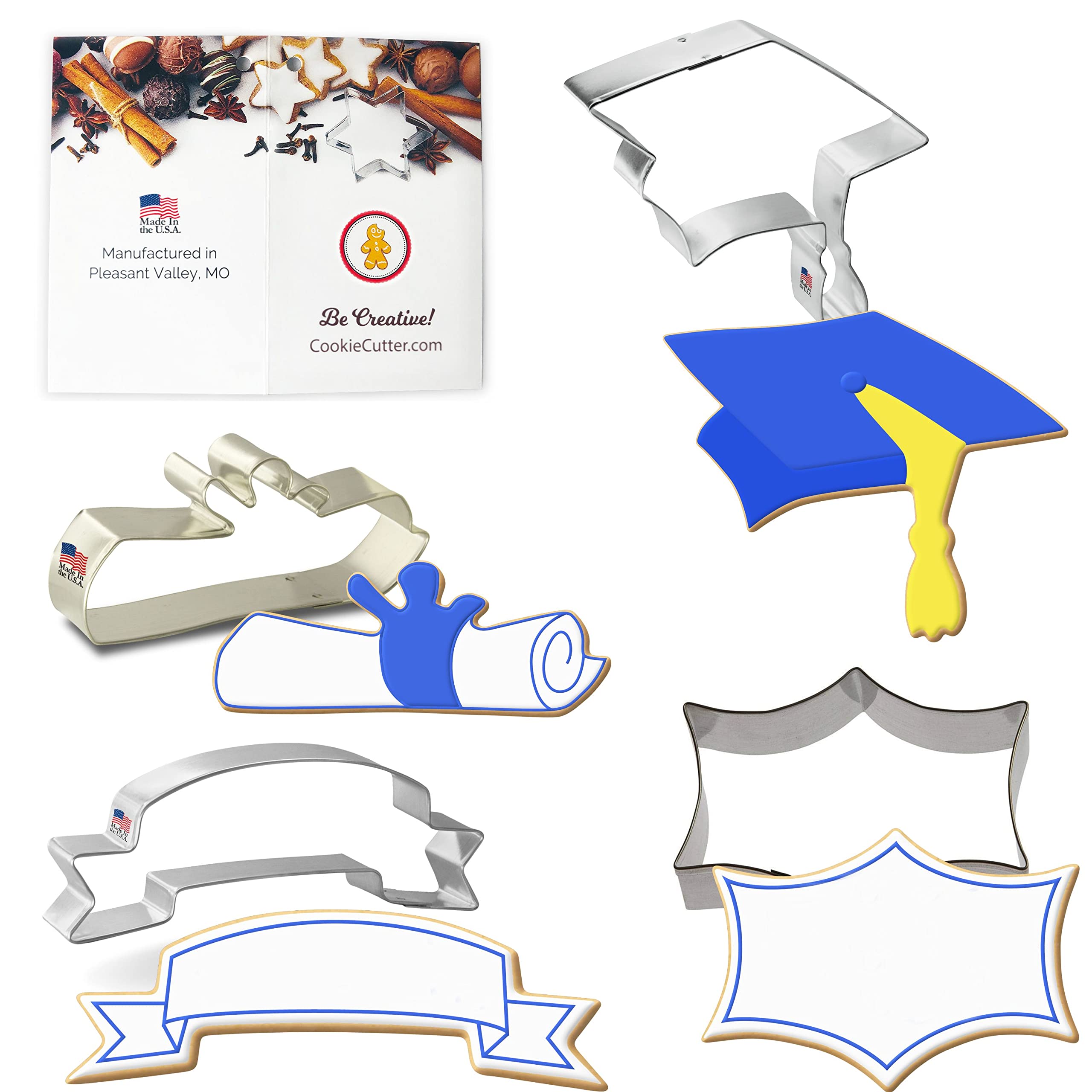 Graduation Cookie Cutters 4-Piece Set - 4.5