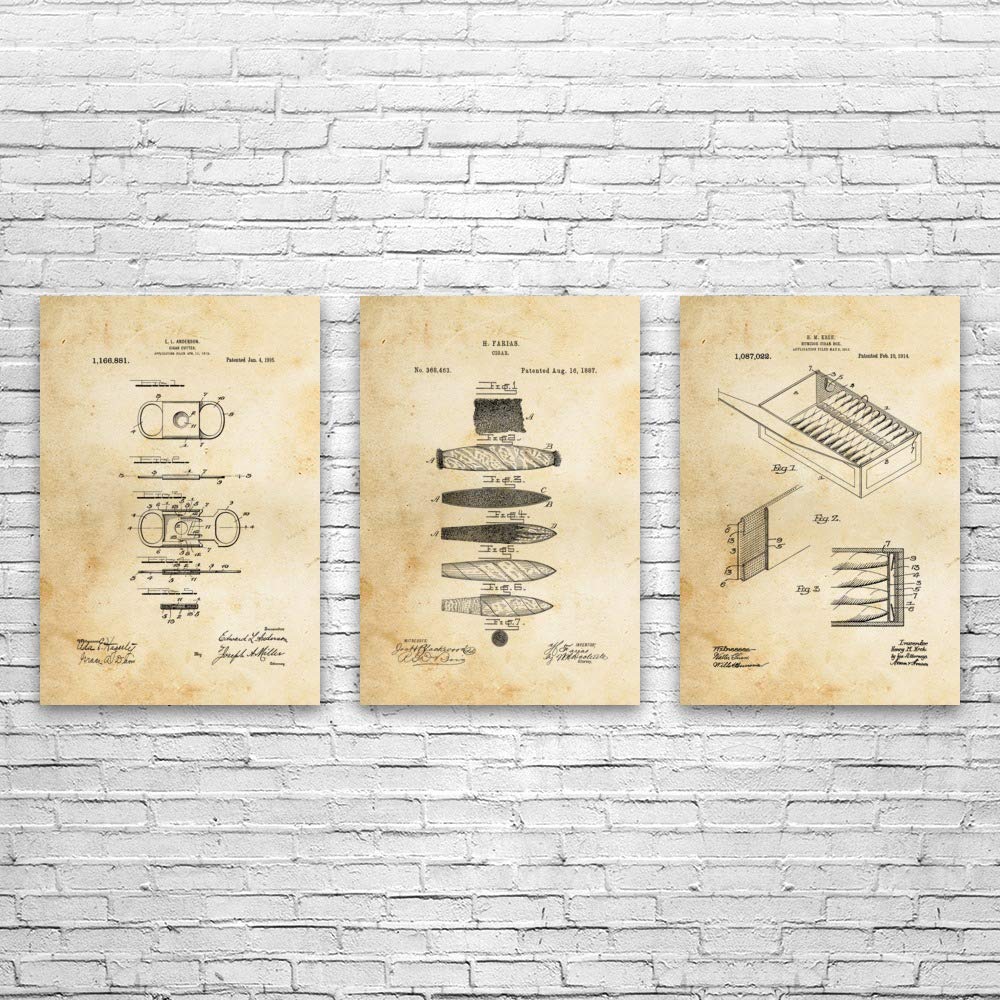 Vintage Cigar Posters Set of 3 (12x16 Inch) - Premium Wall Art for Cigar Lovers, Smoking Room Decor, Humidor & Gentleman's Club - Perfect Gift for Cigar Aficionados & Smoke Shop Display