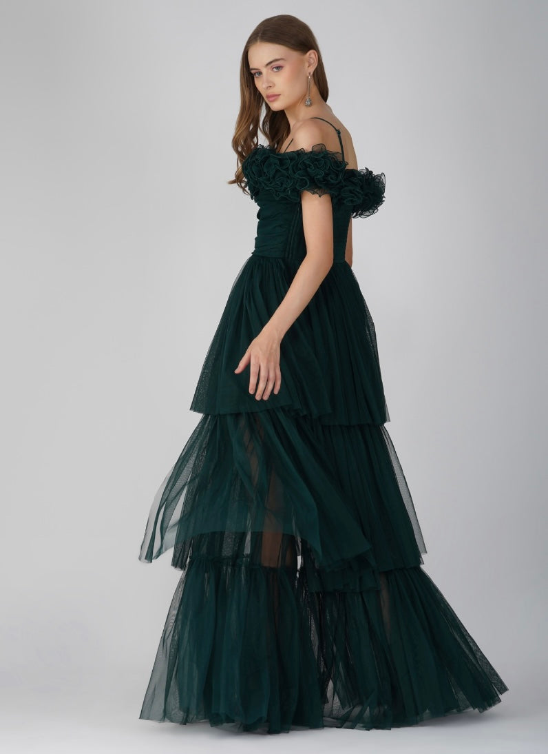 Emerald Green Sandy Tulle Maxi Dress for Women - Elegant Long Evening Gown for Weddings, Parties & Special Occasions