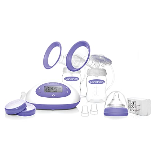Lansinoh Signature Pro Double Electric Breast Pump - Portable Hands-Free Pump with 3 Power Modes, LCD Display, 25mm Flanges, Pump Bag & 2 Baby Bottles - Ideal for Travel, Work & Nursing Moms