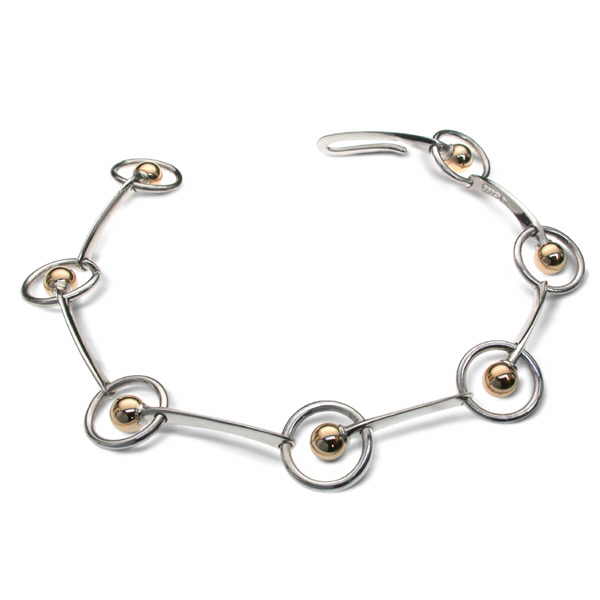 Sterling Silver & 9ct Gold Beaded Hoop Bracelet for Women - Elegant Stackable Jewelry for Everyday Wear, Parties & Special Occasions