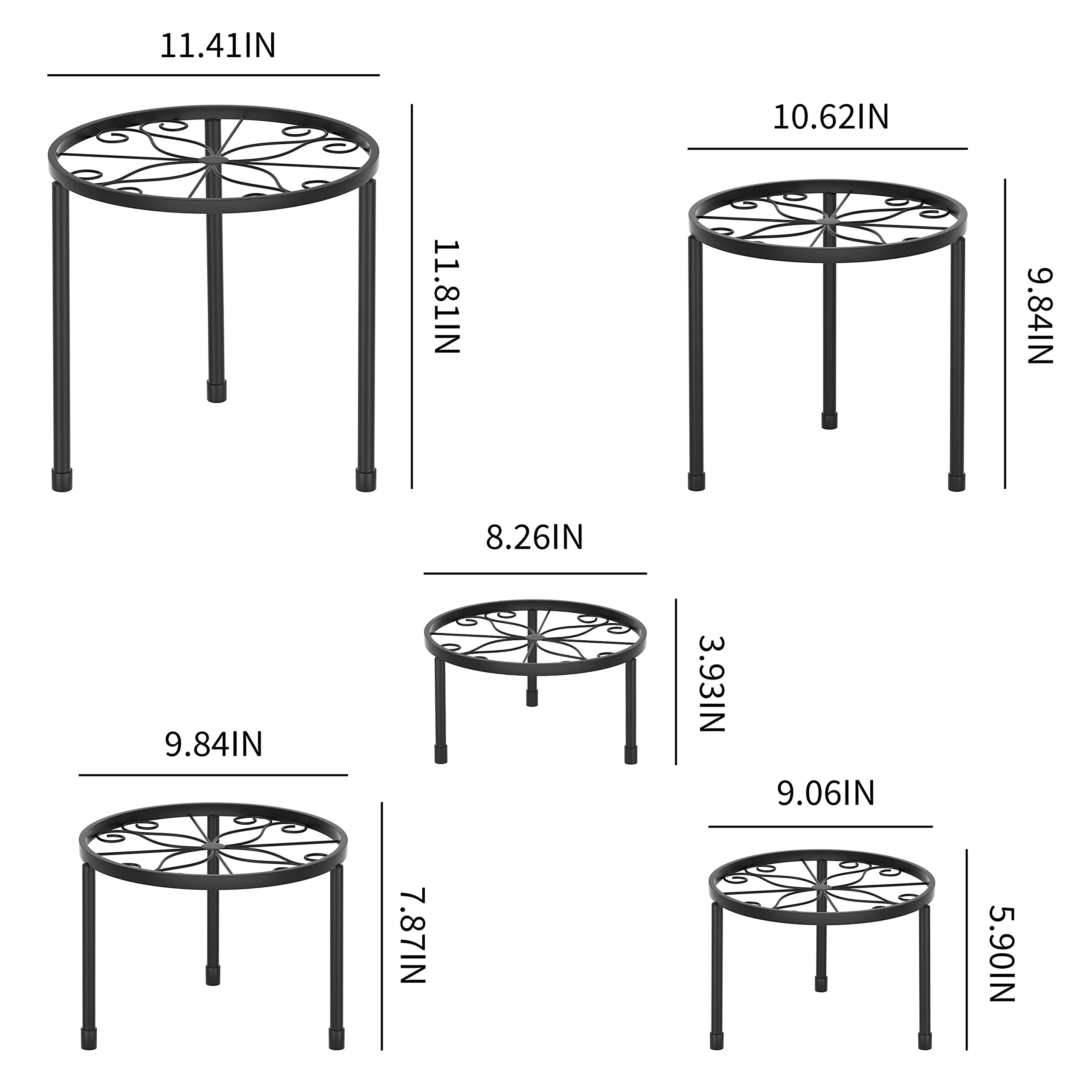 5-Pack Heavy Duty Metal Plant Stands - Rust-Resistant Iron Flower Pot Shelf for Indoor & Outdoor Plants - Perfect for Home, Garden, and Patio Decor (Black)