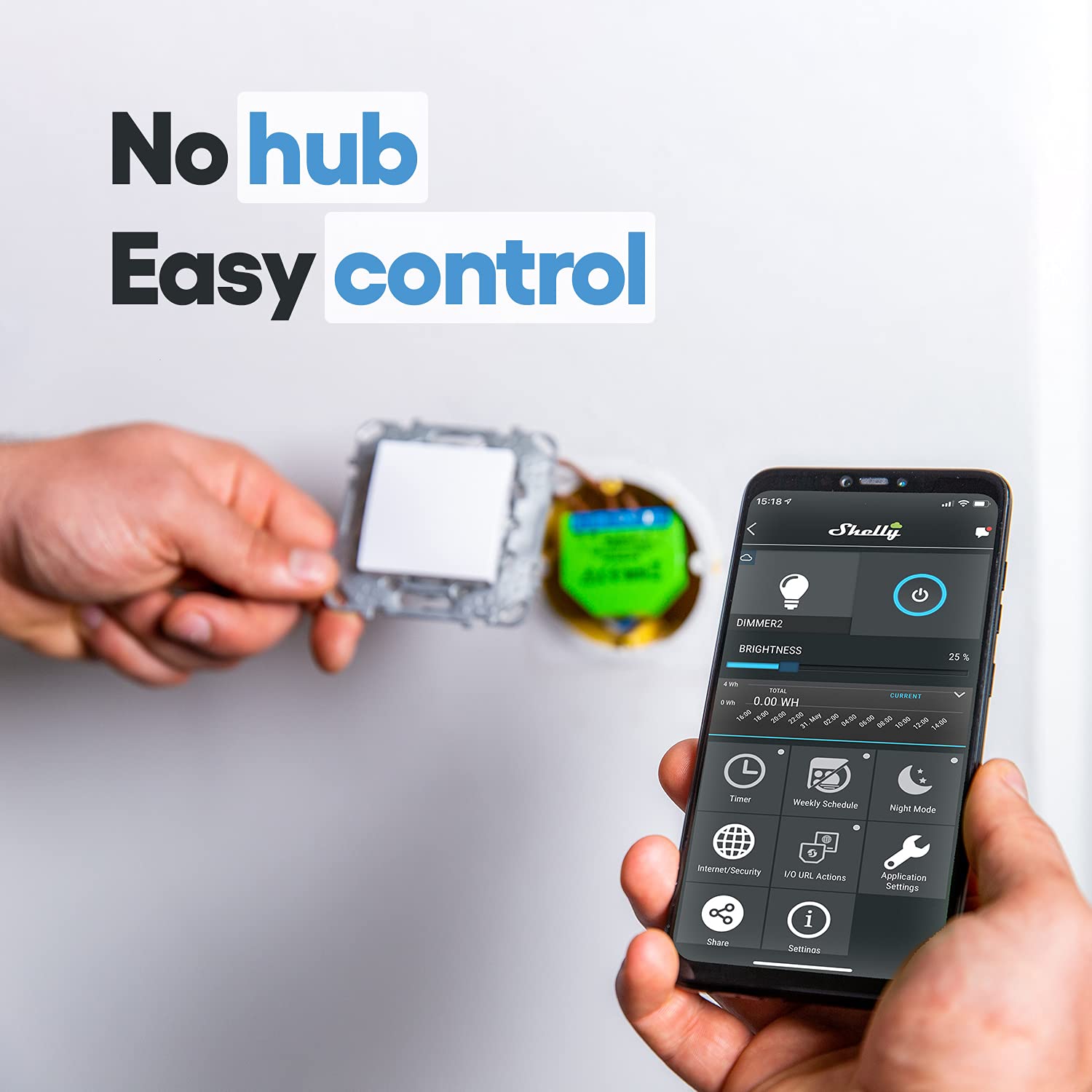 Shelly Dimmer2 Smart WiFi Light Switch - Wireless Relay for Home Automation, Works with Alexa & Google Home, No Hub or Neutral Wire Needed, iOS/Android App Control - Perfect for Bedrooms, Living Rooms & Smart Appliances