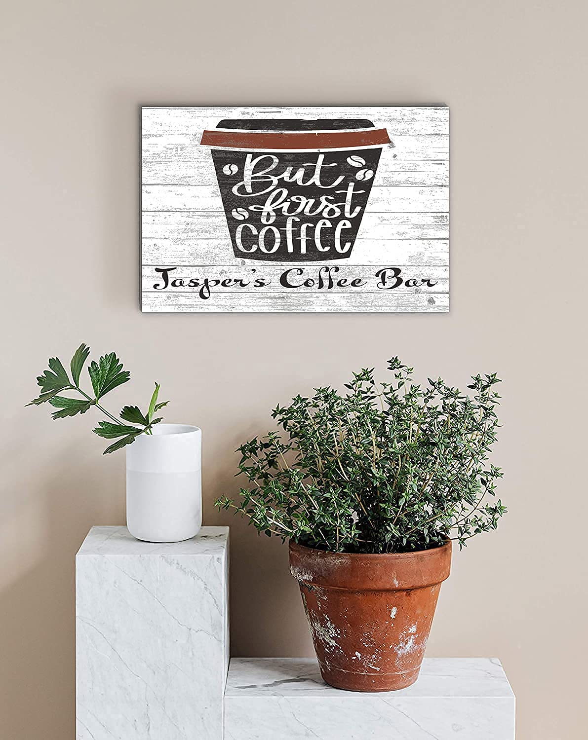 Custom Coffee Sign - Solid Wood 16x10.5 Inch Rustic Wall Decor for Coffee Bar, Kitchen & Office - Perfect Housewarming Gift with 'But First Coffee' Design - Ideal for Home Décor, Café Style & Gift Giving
