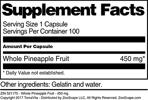 Organic Whole Pineapple Fruit Extract 450mg - 100 Capsules | Digestive Support, Immune Booster | Perfect for Smoothies, Juicing & Wellness Routines