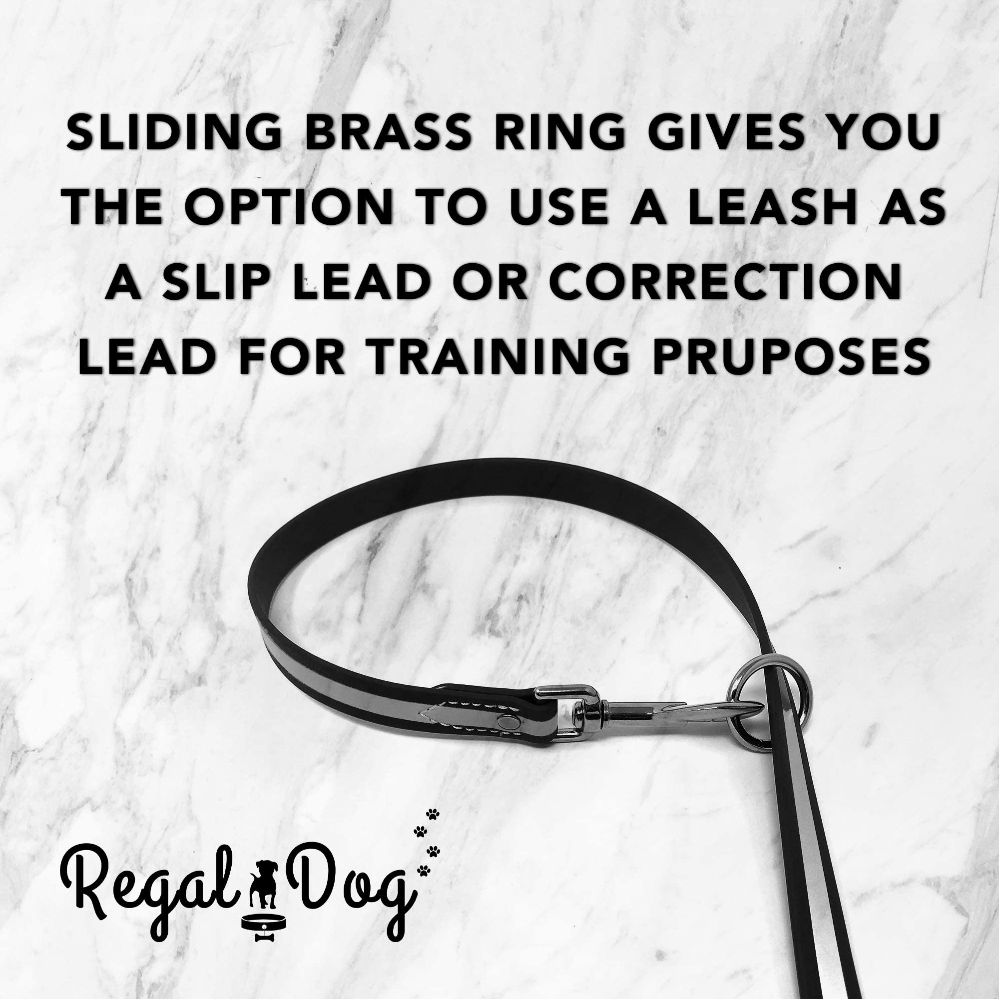 Regal Dog Products Large Blue Reflective Dog Collar and Leash Set - Waterproof Biothane Dog Collar with Heavy Duty Double Buckle, D Ring & 5ft Leash - Perfect for Medium & Large Dogs - Ideal for Night Walks, Hiking, and Outdoor Adventures