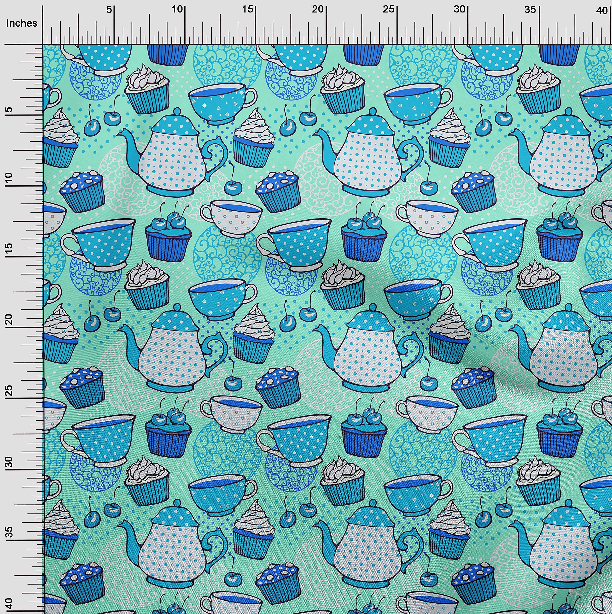 oneOone Cotton Jersey Aquamarine Green Print Fabric by The Yard - 58 Inch Wide Soft Knit Material for DIY Tea Party Kettles, Dressmaking & Home Decor Projects