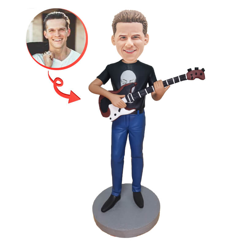 Custom Handmade Guitarist Bobblehead - Personalized Music Lover Gift for Birthdays & Anniversaries - Perfect for Desk Decor, Band Merchandise, and Music Enthusiast Collections