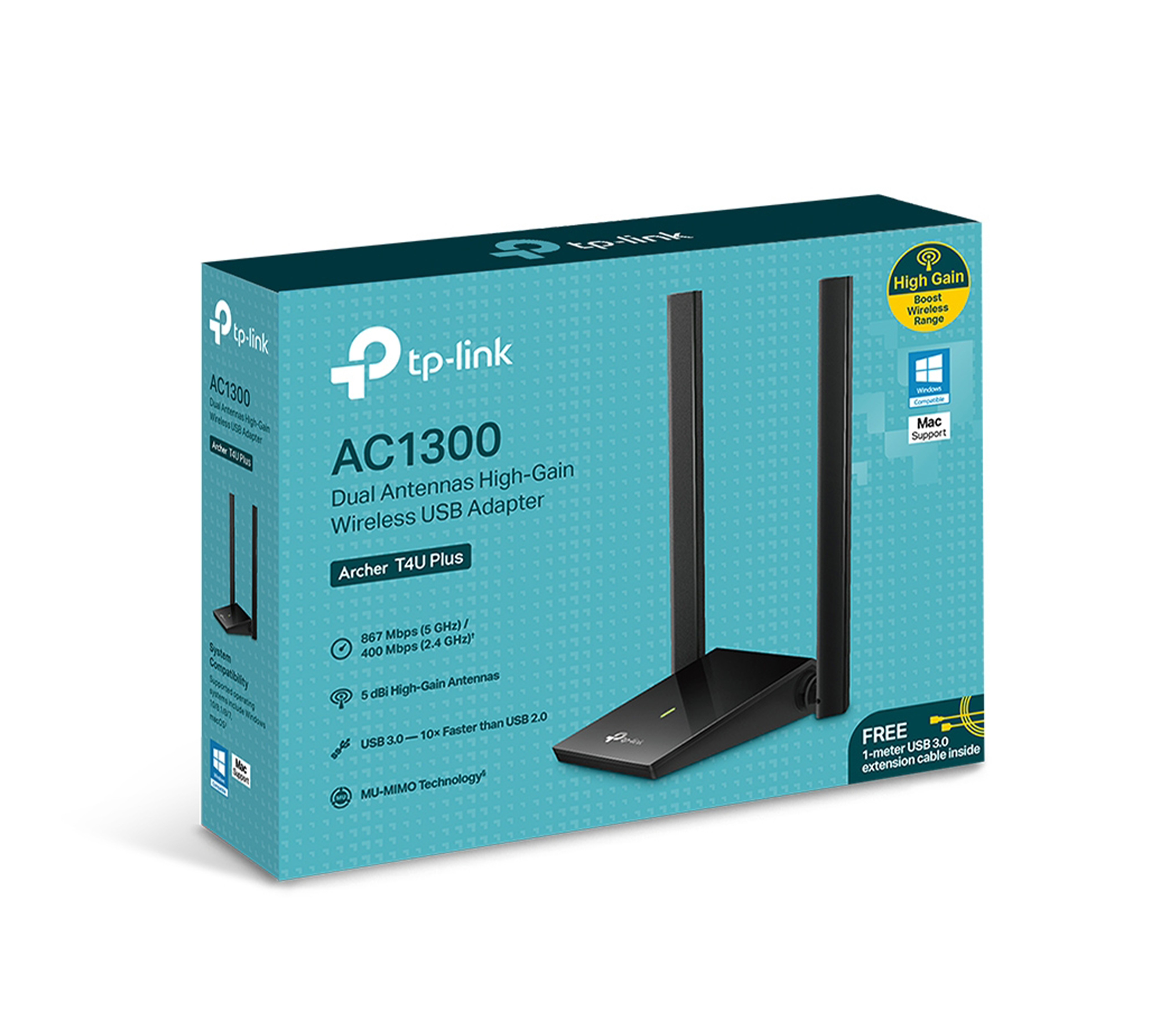 TP-Link AC1300 High-Speed USB WiFi Adapter (T4U Plus) - Dual Band Wireless Network Adapter for PC, Laptop, Gaming & Streaming - Easy Setup, Windows 10/8/7 Support