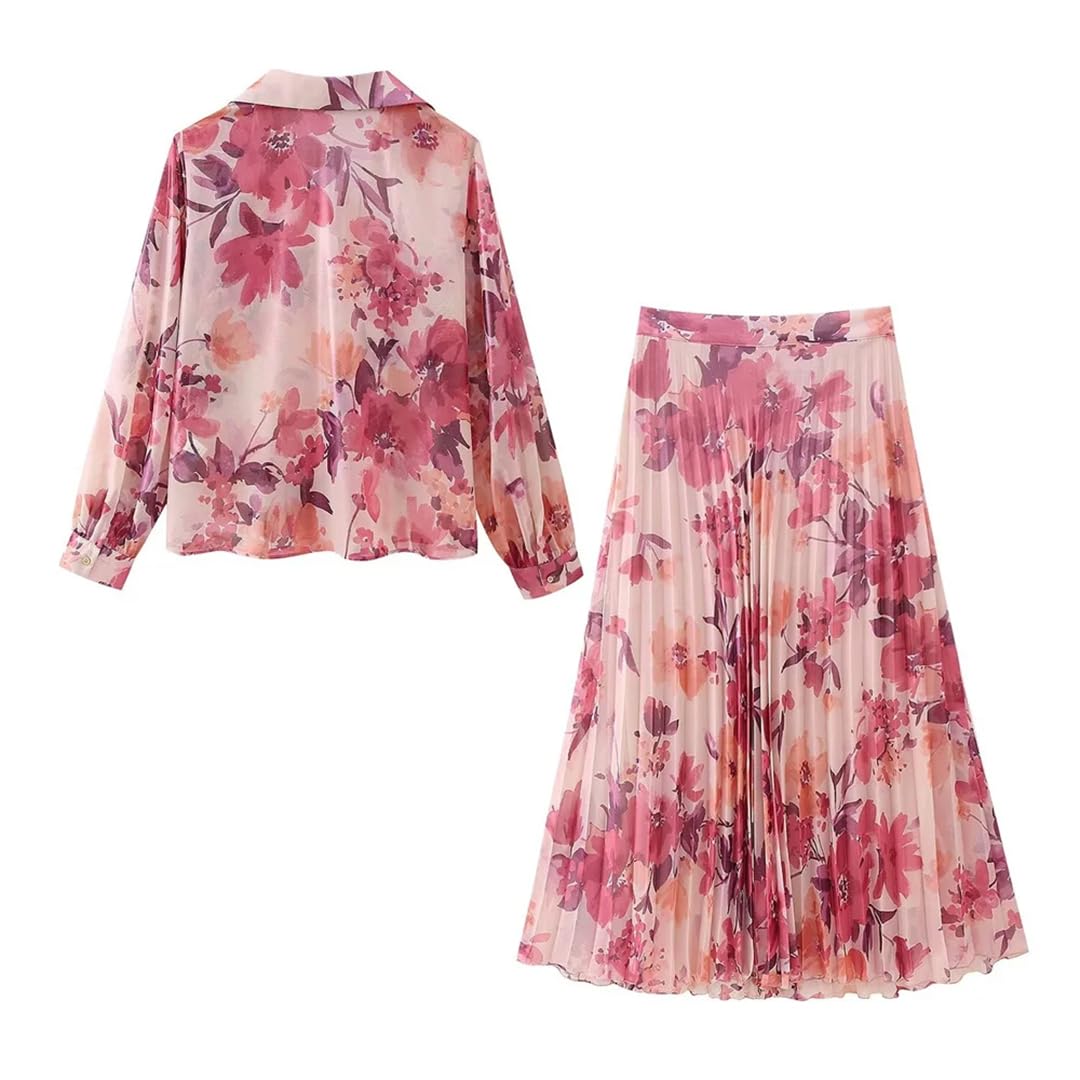 Women's Floral Print Shirt and Skirt Set - Long Sleeve Casual Outfit for Beach Vacation, Summer Travel & Boho Style | Perfect for Tropical Getaways, Resort Wear & Photo Shoots