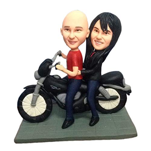 Motorcycle Couple Figurine - Miniature Wedding Cake Topper for Anniversary, Engagement & Party Decorations - Handcrafted Mini Statue for Cake Decor, Home Display & Gift Giving