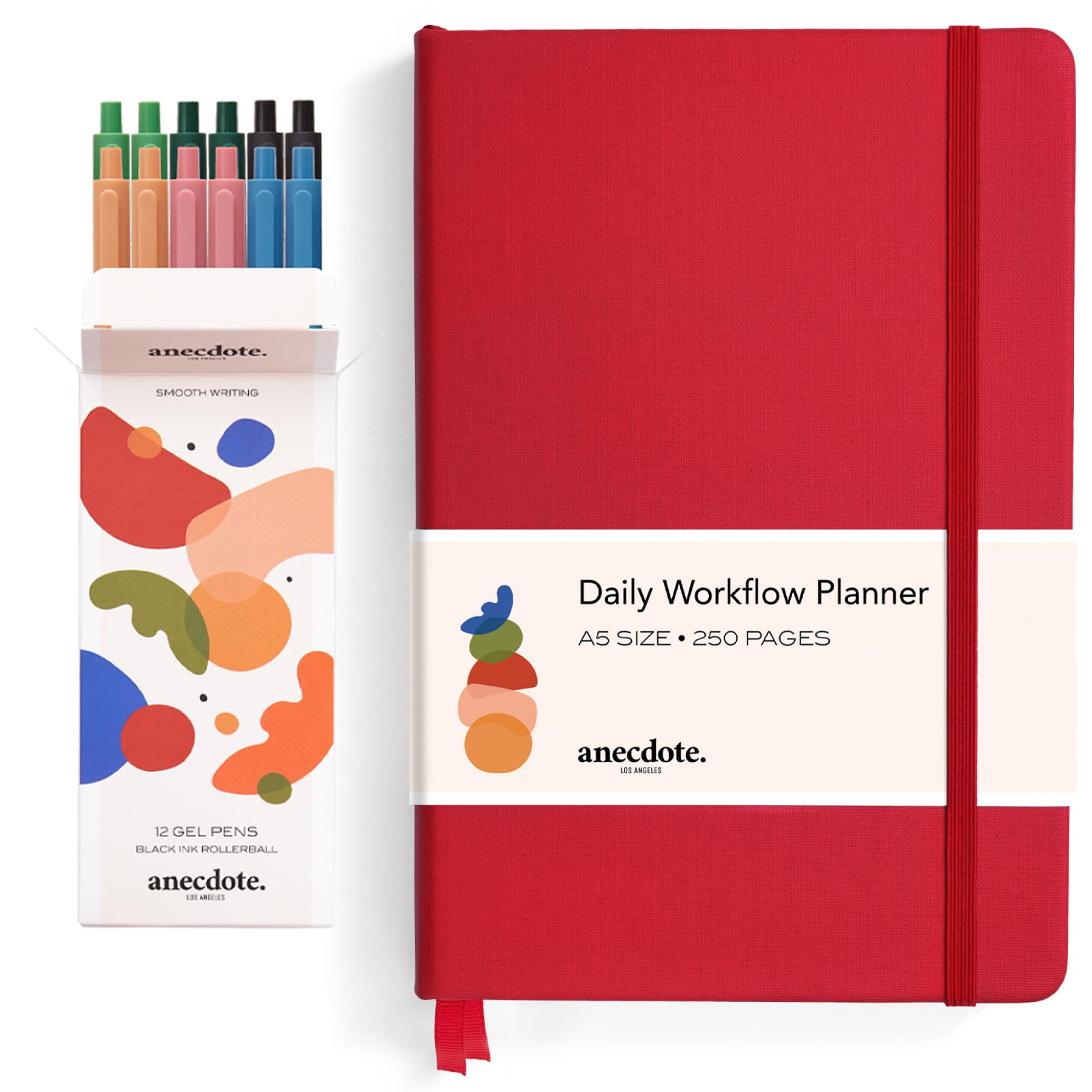 ANECDOTE 2025 Daily Planner with 12 Black Ink Retractable Gel Pens (0.5mm Fine Point) - Smooth Writing for Office, School & Journaling - Perfect Gift Set for Students & Professionals