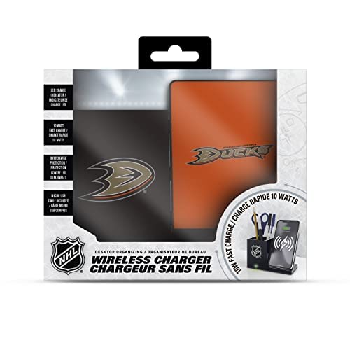 SOAR NHL Anaheim Ducks Wireless Charging Station & Desktop Organizer - Qi-Certified Fast Charger for iPhone 15/14/13/12, Samsung Galaxy S23/S22/S21 - Perfect for Office Desk, Nightstand & Gaming Setup
