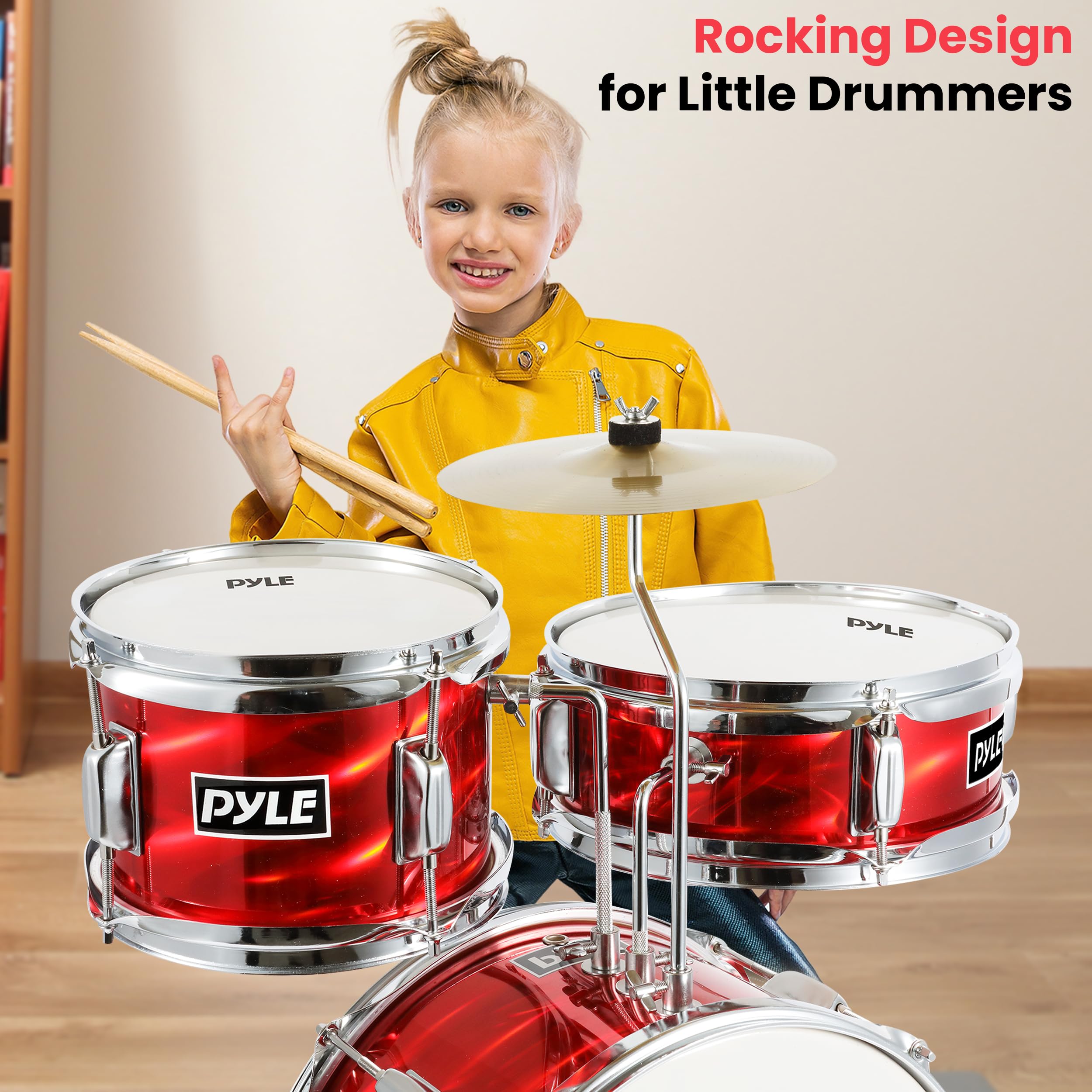 **Pyle Kids Drum Set - 3-Piece Beginner Junior Drum Kit with 13