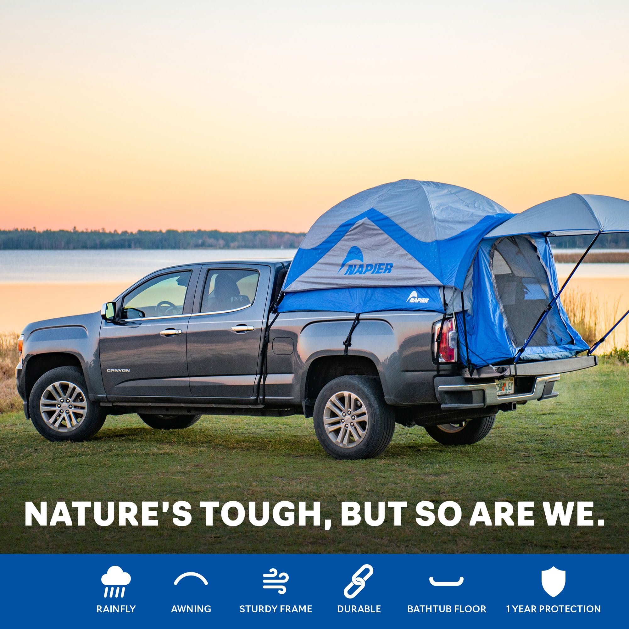 Napier Sportz Truck Bed Camping Tent - Waterproof 2-Person Pickup Truck Tent - Quick 15-Minute Setup - Compact Storage Bag - Durable Outdoor Shelter for Camping & Overlanding - Perfect for Road Trips, Tailgating & Off-Grid Adventures