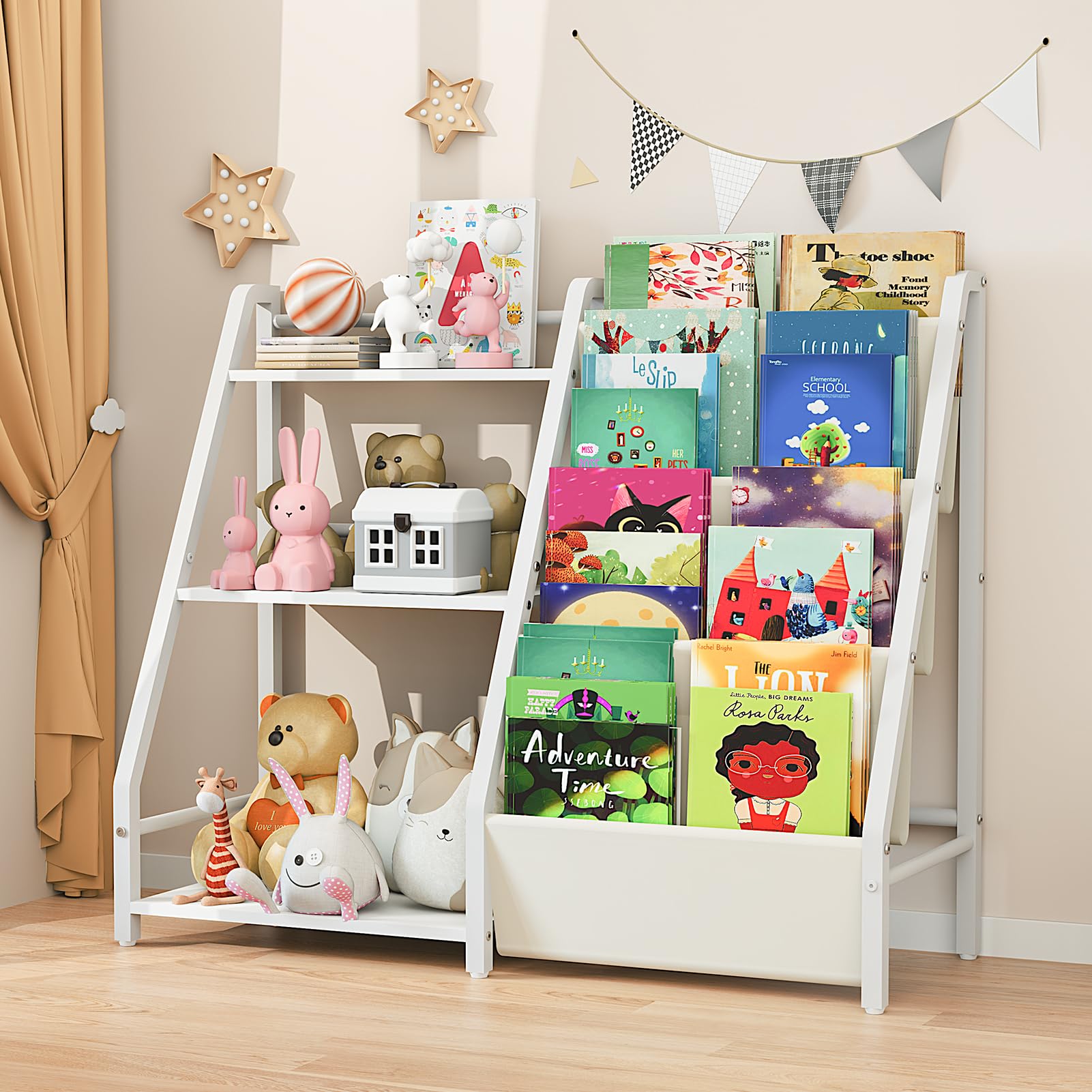 Montessori Kids Bookshelf & Toy Organizer - 2-in-1 Nursery Book Storage with Toy Storage for Toddler Rooms (White) | Perfect for Playrooms, Bedrooms & Daycare Centers