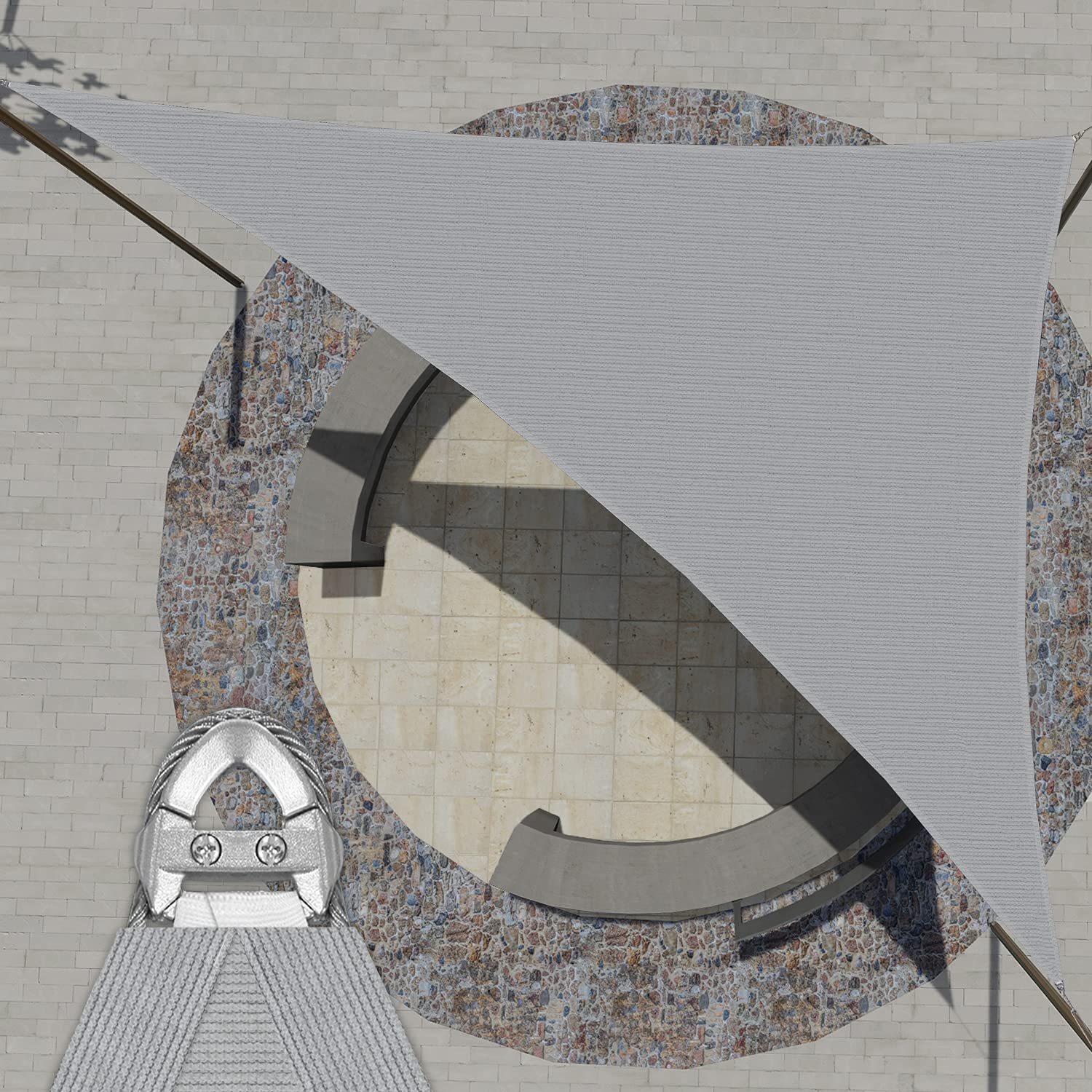 17' x 17' x 24.24' Triangle Sun Shade Sail - Heavy Duty UV Block Canopy with A-Ring Metal Spring Reinforcement for Patio, Garden & Backyard (Light Gray) | Perfect for Outdoor Shade, Poolside Lounging & Summer Relaxation