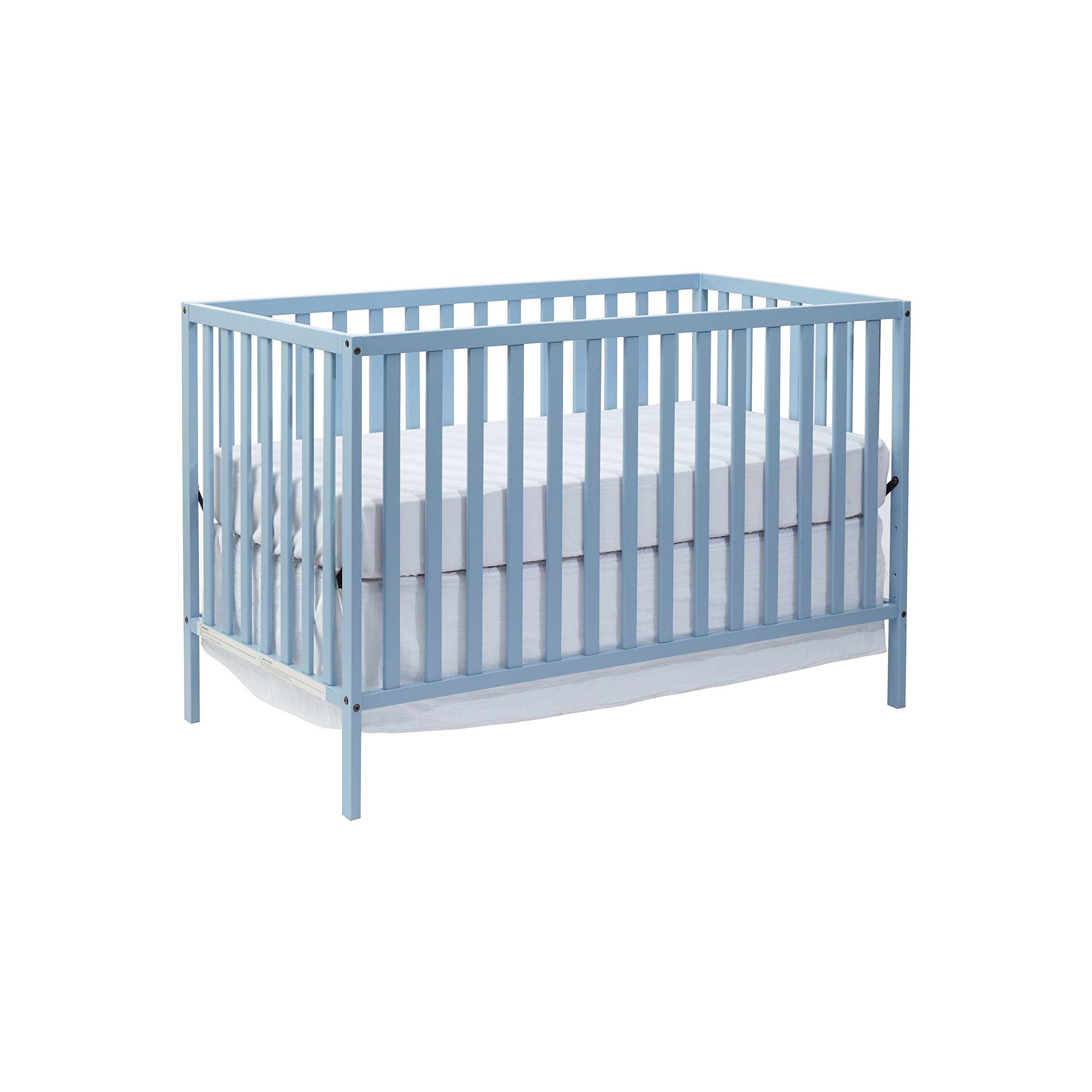 3-in-1 Convertible Baby Crib with Mattress - Nursery Furniture Set in Soft Baby Blue | Safe Toddler Bed for Newborns & Growing Kids | Perfect for Bedrooms, Daycares & Guest Rooms