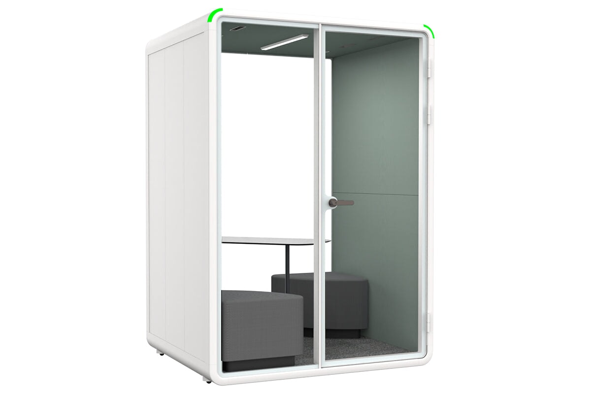 Nest 2 Person Meeting Booth with Diagonal Table - Soundproof Office Pod with Echo Panel & Fabric Walls for Private Conversations | Perfect for Office Meetings, Phone Calls & Focus Work