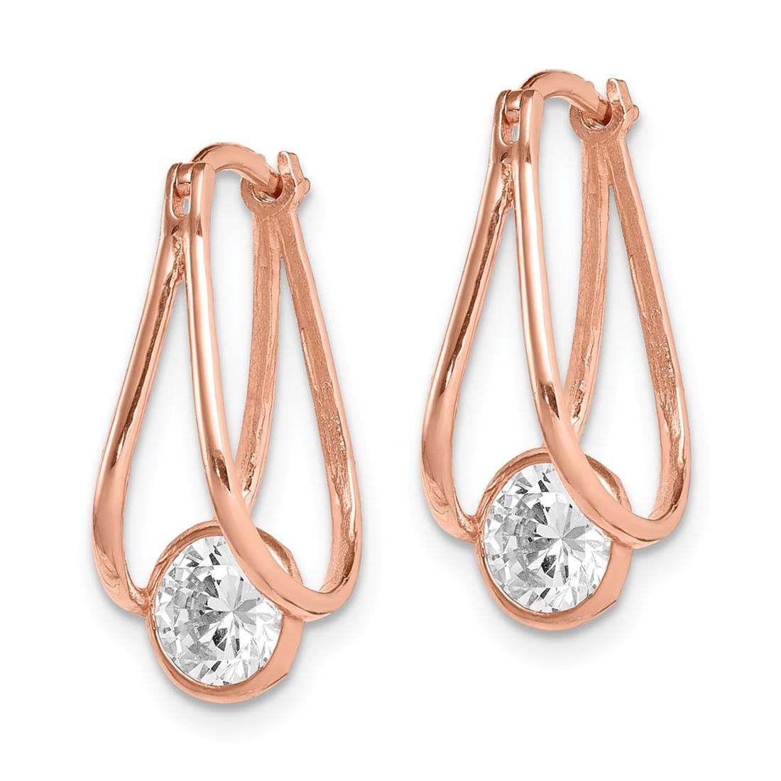 10K Rose Gold CZ Hoop Earrings for Women - Sparkling Cubic Zirconia Huggie Hoops - Perfect for Weddings, Parties & Everyday Elegance