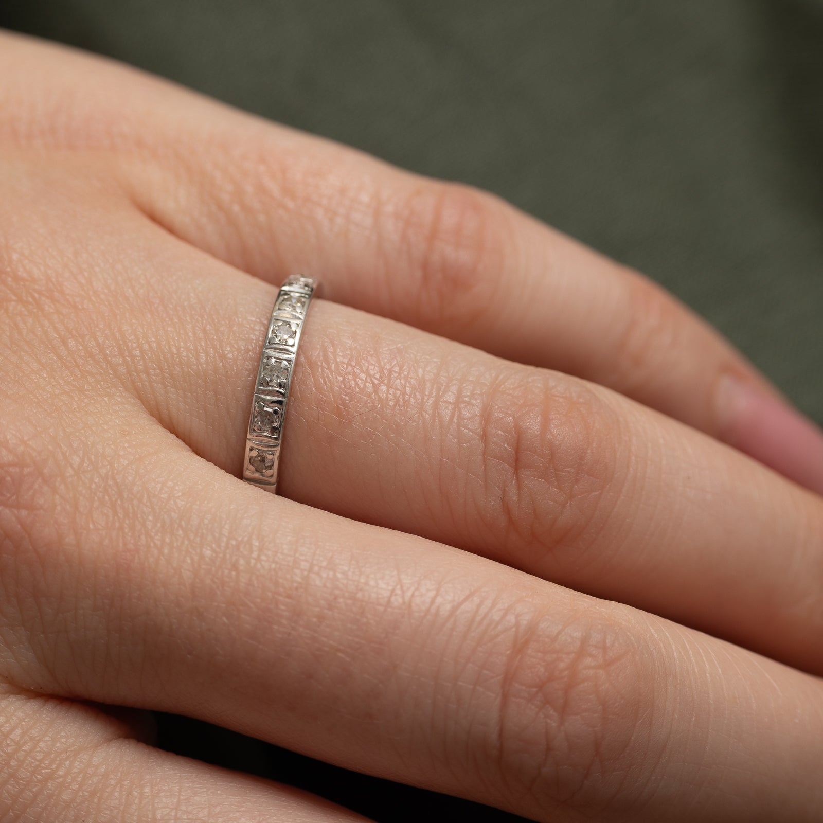 Swedish Semi Eternity Diamond Wedding Band Ring - 0.15ctw Round Cut Diamond Ring - Size 6.75 - Perfect for Anniversary, Engagement, or Bridal Jewelry Gift