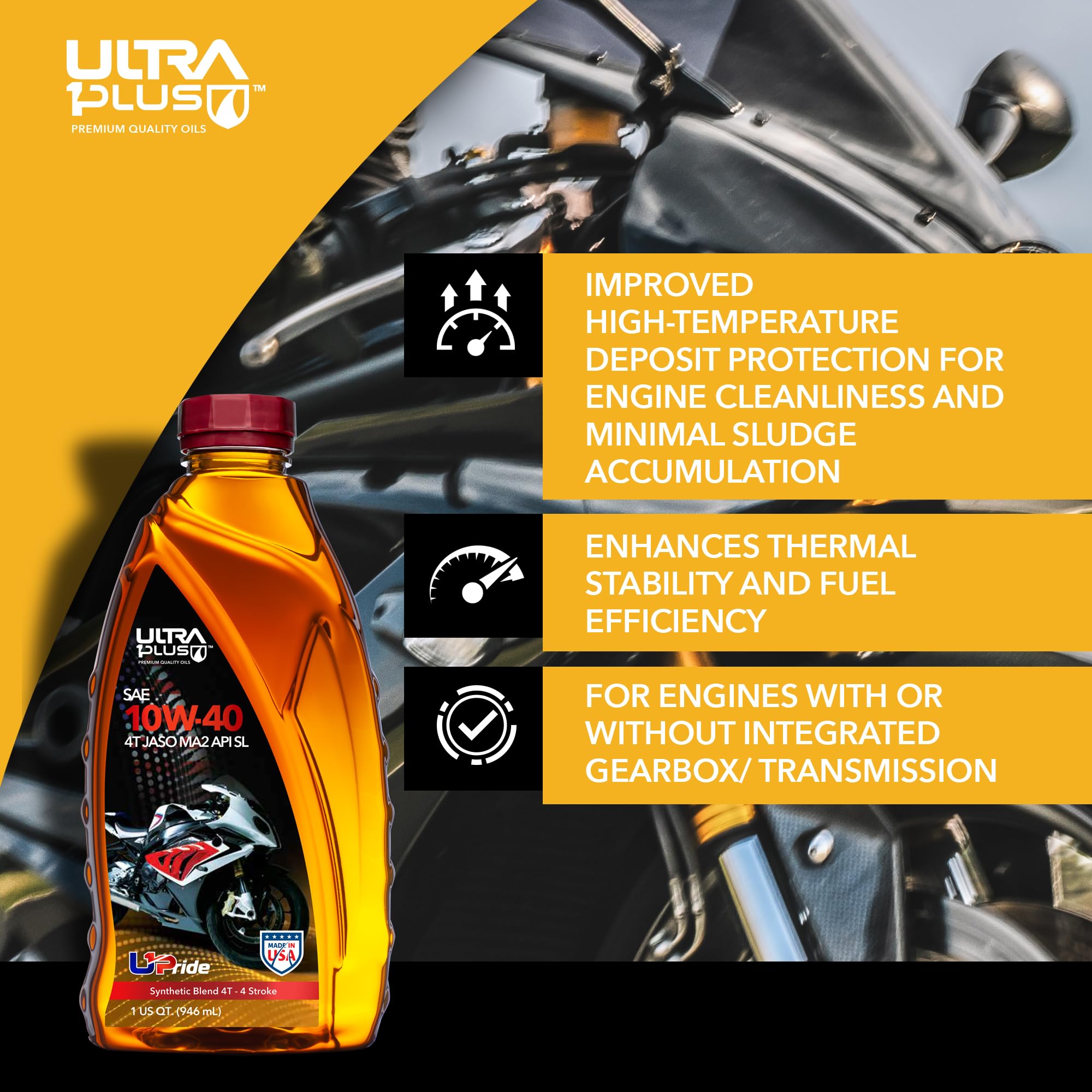 4T 10W-40 Synthetic Blend Motorcycle Oil API SL JASO MA2 - 5 Gallon Pail for High-Performance Motorcycles, Dirt Bikes & ATVs - Ideal for All-Season Riding & Engine Protection