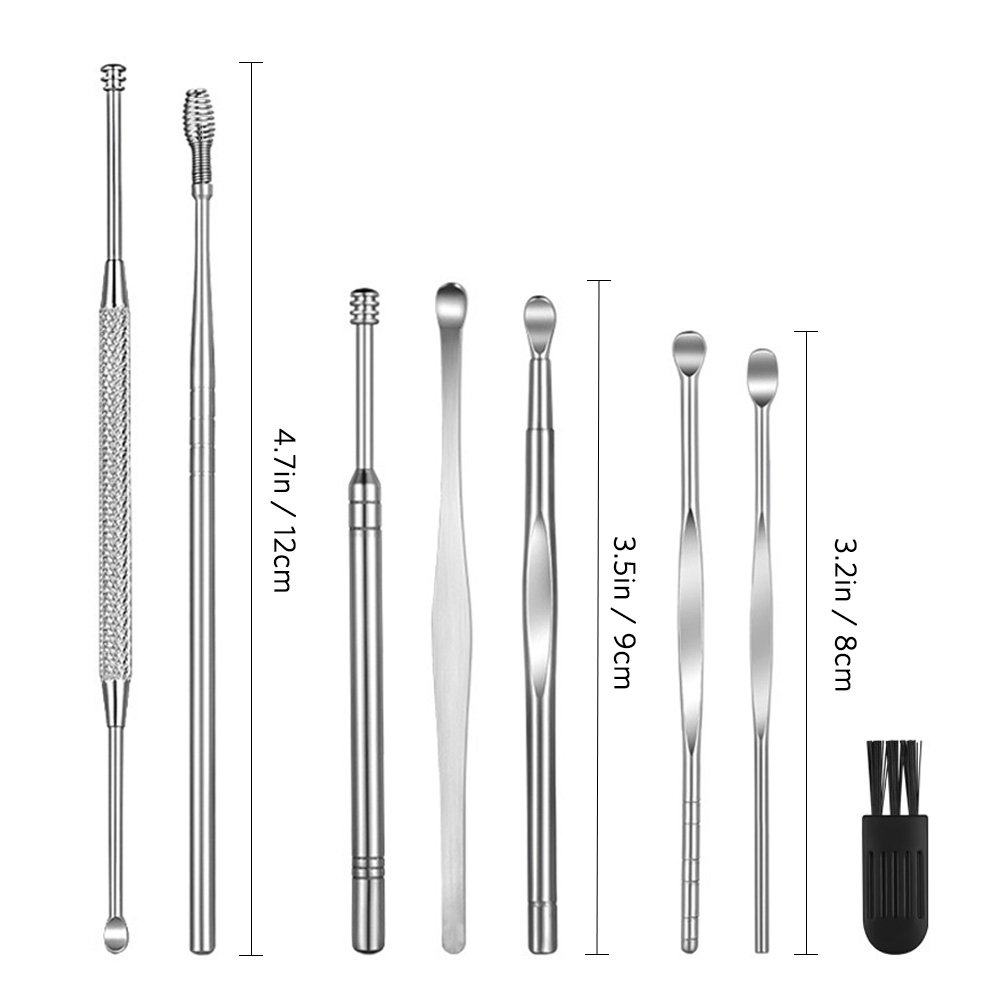8 Pcs Ear Wax Removal Kit - Geengle Ear Cleaning Tool Set with Curette, Brush & Storage Box - Safe & Gentle Earwax Remover for Home & Travel Use