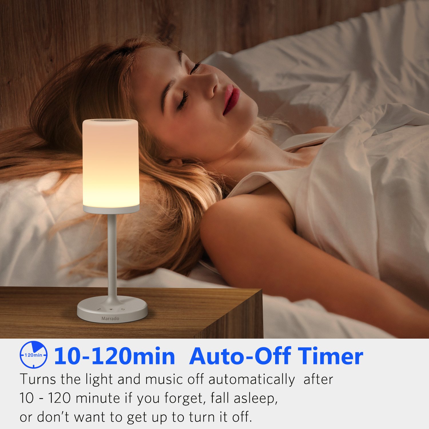 Marrado Bluetooth Speaker with Bedside Lamp - Smart Touch Control, Rechargeable LED Night Light for Bedroom & Living Room - Dimmable Warm White & Color Changing Mood Light - Perfect for Relaxation, Reading & Ambient Lighting