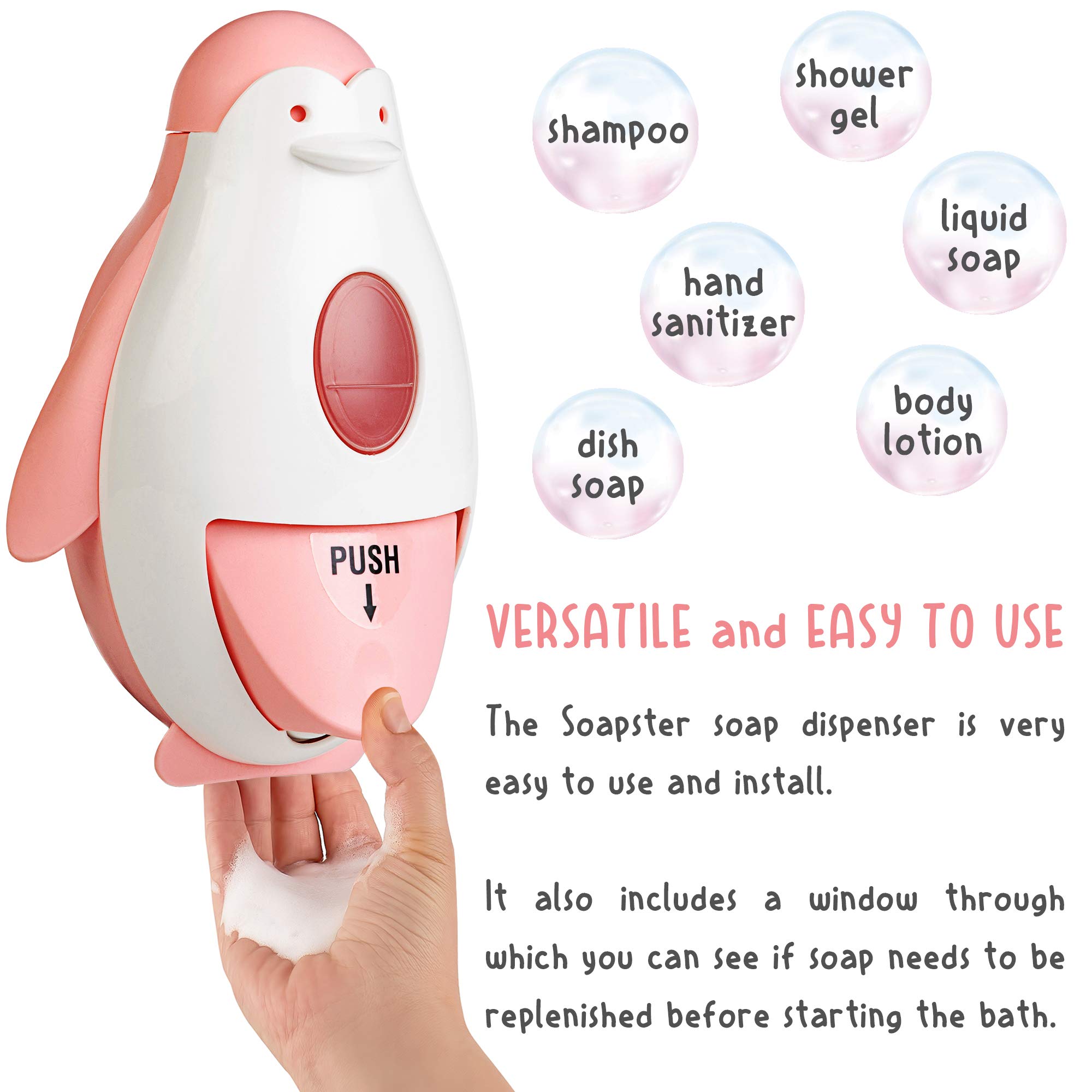 Kids Soap Dispenser with Pump - Plastic Bathroom Accessory for Soap, Body Wash, Shampoo & Lotion | Made in Europe | Pink | Perfect for Children's Bathroom, Nursery & Daycare Use