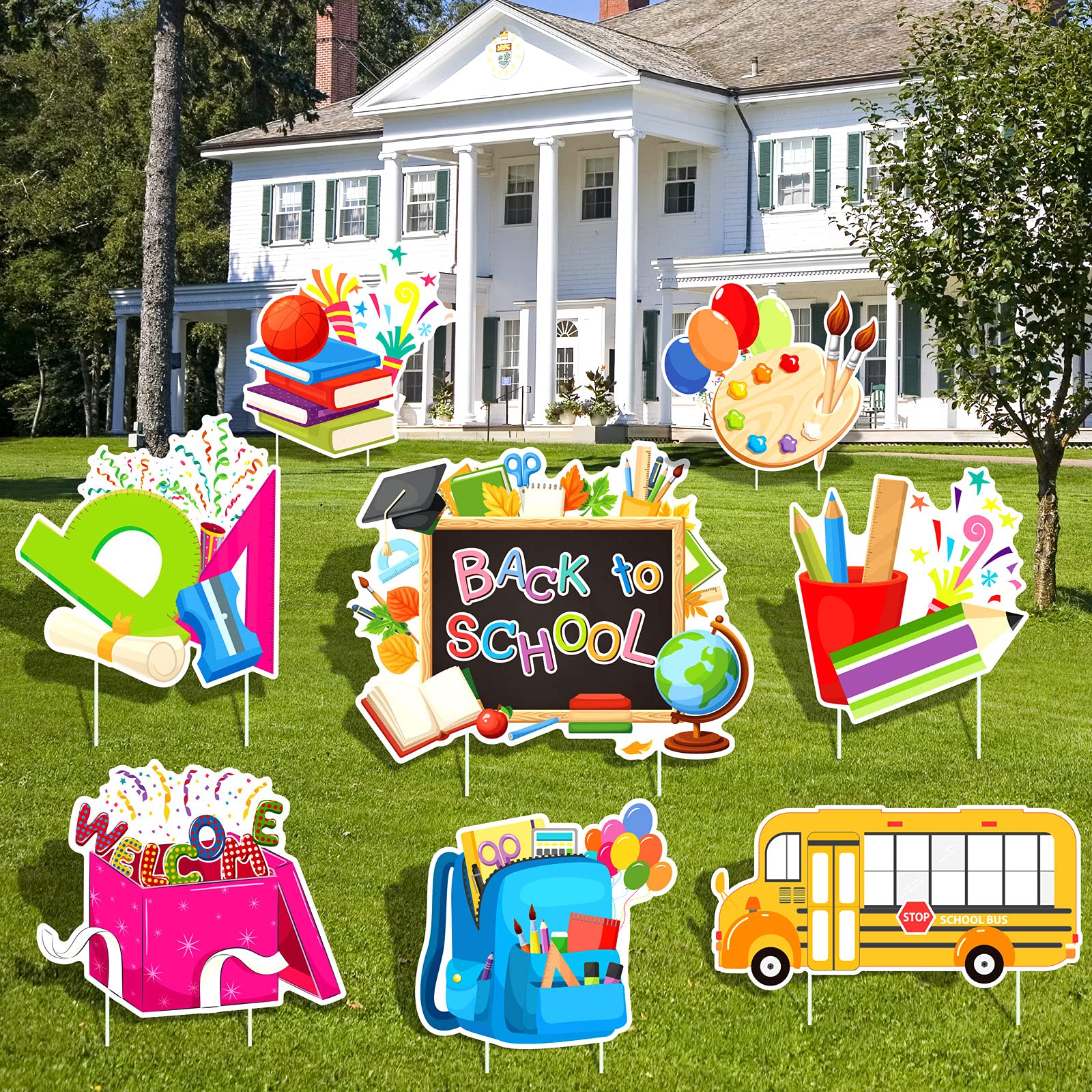 Aodaer 8-Piece Back to School Yard Signs Set - First Day of School Lawn Decorations with Stakes for Outdoor Classroom Welcome & Celebration - Perfect for School Events, Home Decor, and Teacher Gifts