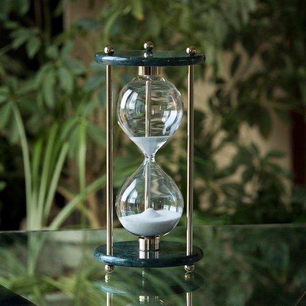 Premium Green Marble Hourglass with Brass/Chrome Stand - 30-Minute Sand Timer for Home Office Decor, Meditation & Board Games