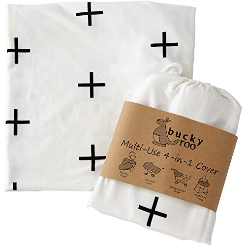 Bucky Roo Nursing & Car Seat Cover - Black Plus Sign - Breathable Baby Nursing Cover for Breastfeeding, Shopping, and Travel - Perfect for New Moms & Infants