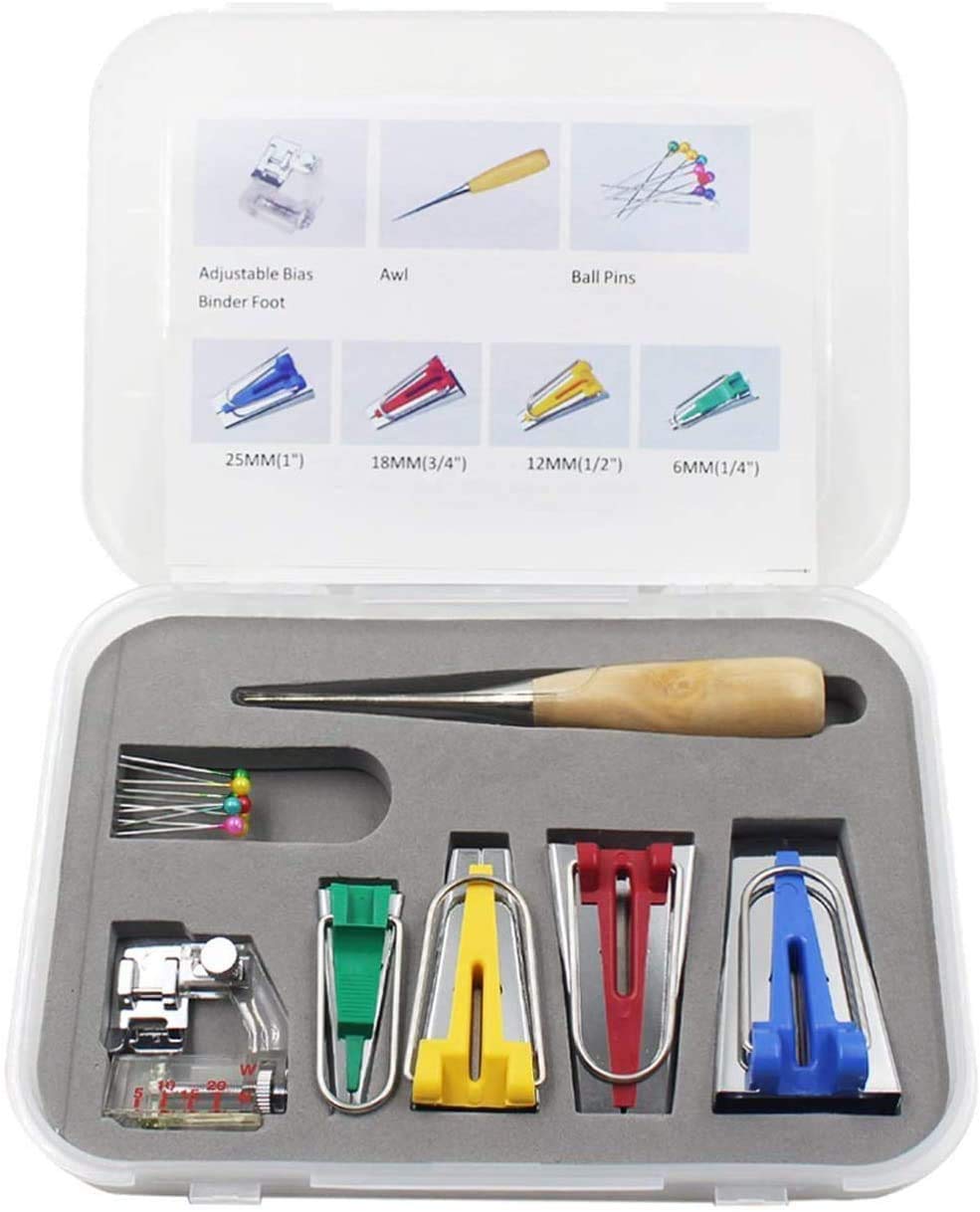 VieVogue 16-Piece Bias Tape Maker Kit - 4 Sizes (6MM/12MM/18MM/25MM) for DIY Sewing, Quilt Binding & Fabric Edging | Home Sewing Accessories Set for Dressmaking, Crafting & Home Decor Projects