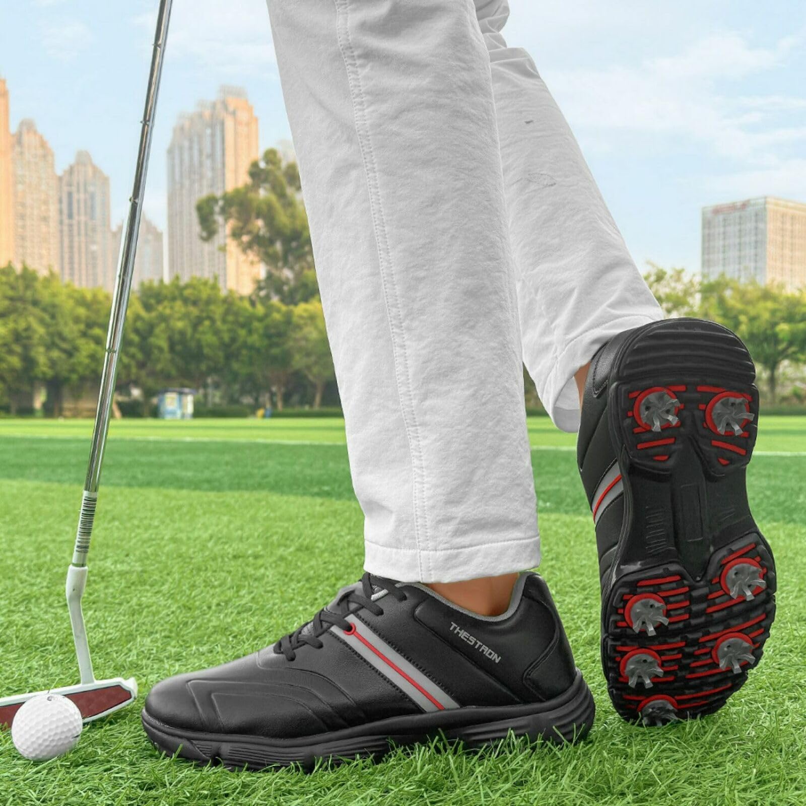 **Men's Waterproof Spiked Golf Shoes - Lightweight Non-Slip Walking Shoes for Professional & Casual Golfers - Plus Size Available - Perfect for Golf Courses & Outdoor Sports**