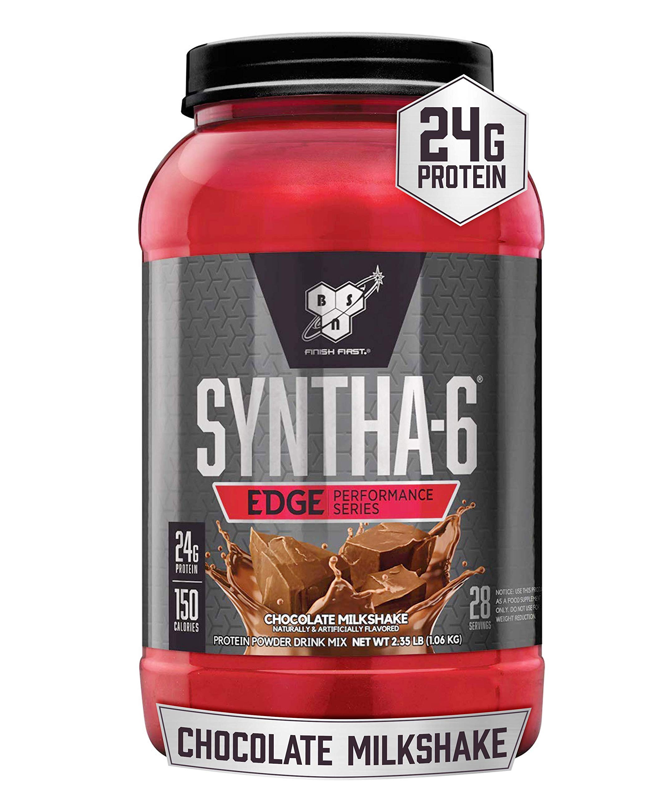 BSN SYNTHA-6 Edge Protein Powder - Chocolate Flavor with Hydrolyzed Whey, Micellar Casein & Milk Protein Isolate | 24g Protein, Low Sugar, Chocolate Milkshake Taste | 28 Servings for Post-Workout Recovery & Muscle Building