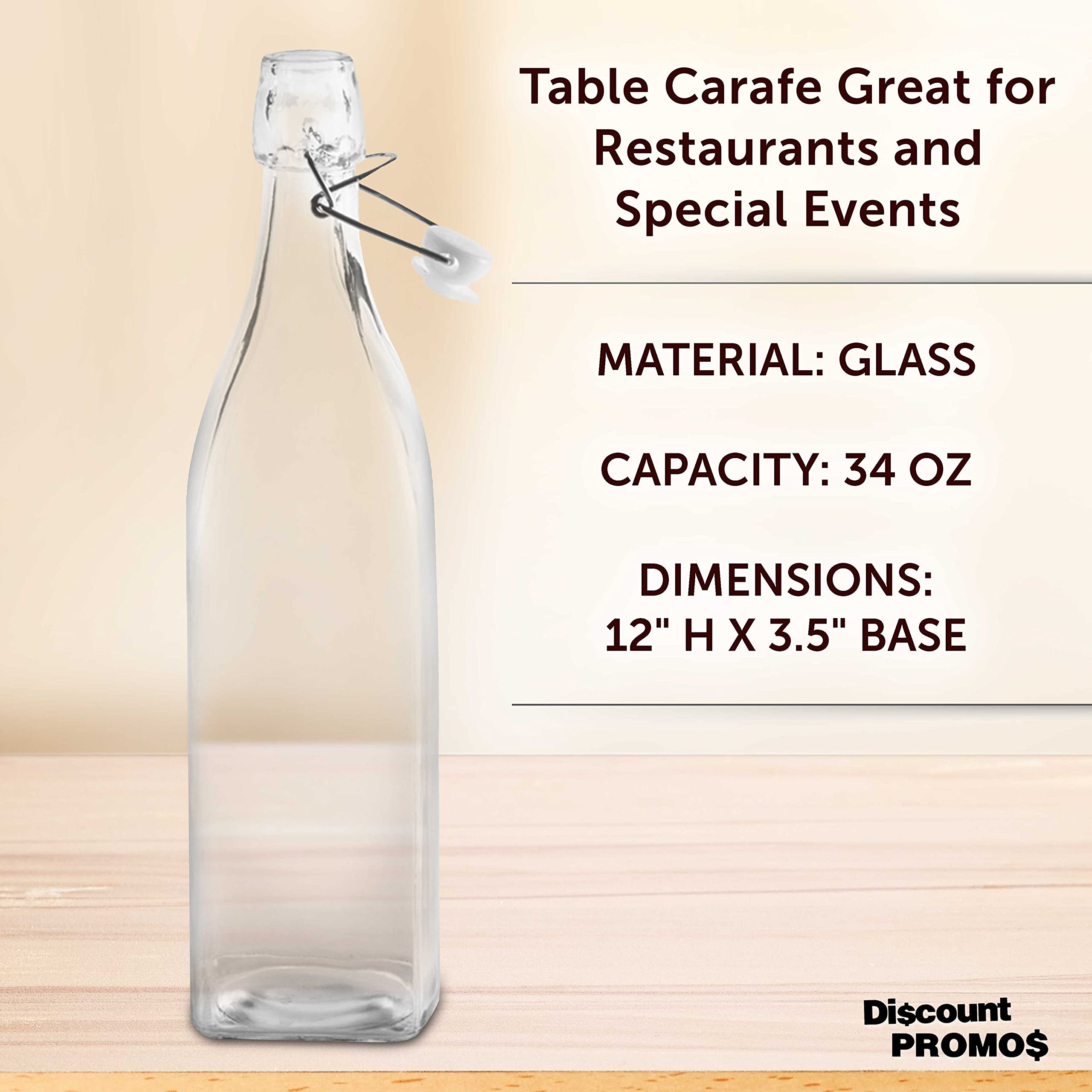 34 oz Square Glass Water Carafe Bottles with Wire Lids - Set of 10 Bulk Pack for Juices, Smoothies, Milk & Condiments - Clear Glass Pitchers for Restaurants, Cafes, Catering & Home Use