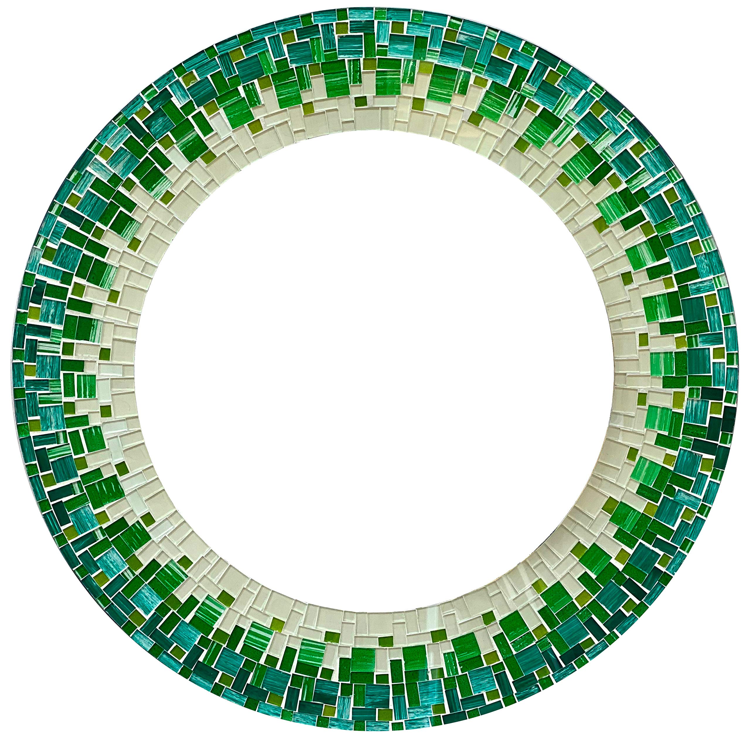 Handcrafted Forest Green, Olive & White Glass Mosaic Wall Mirror - 24