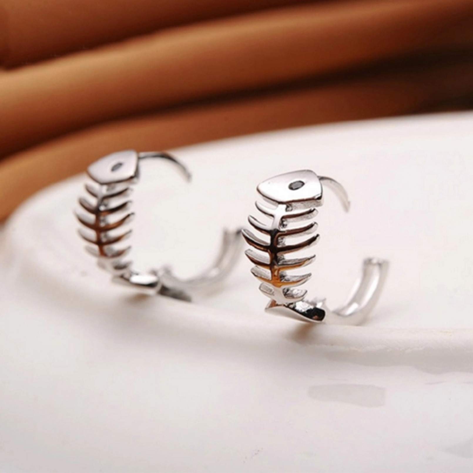 925 Sterling Silver Fish Bone Hoop Earrings for Women - Retro Fashion Pierced Jewelry Gift - Perfect for Casual Wear, Parties & Special Occasions