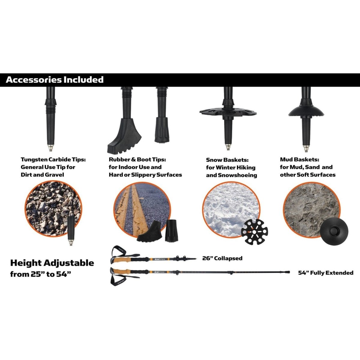 Premium Icetrax Aluminum Trekking Poles - Lightweight Adjustable Hiking Sticks for Men & Women - Perfect for Mountain Climbing, Backpacking & Outdoor Adventures