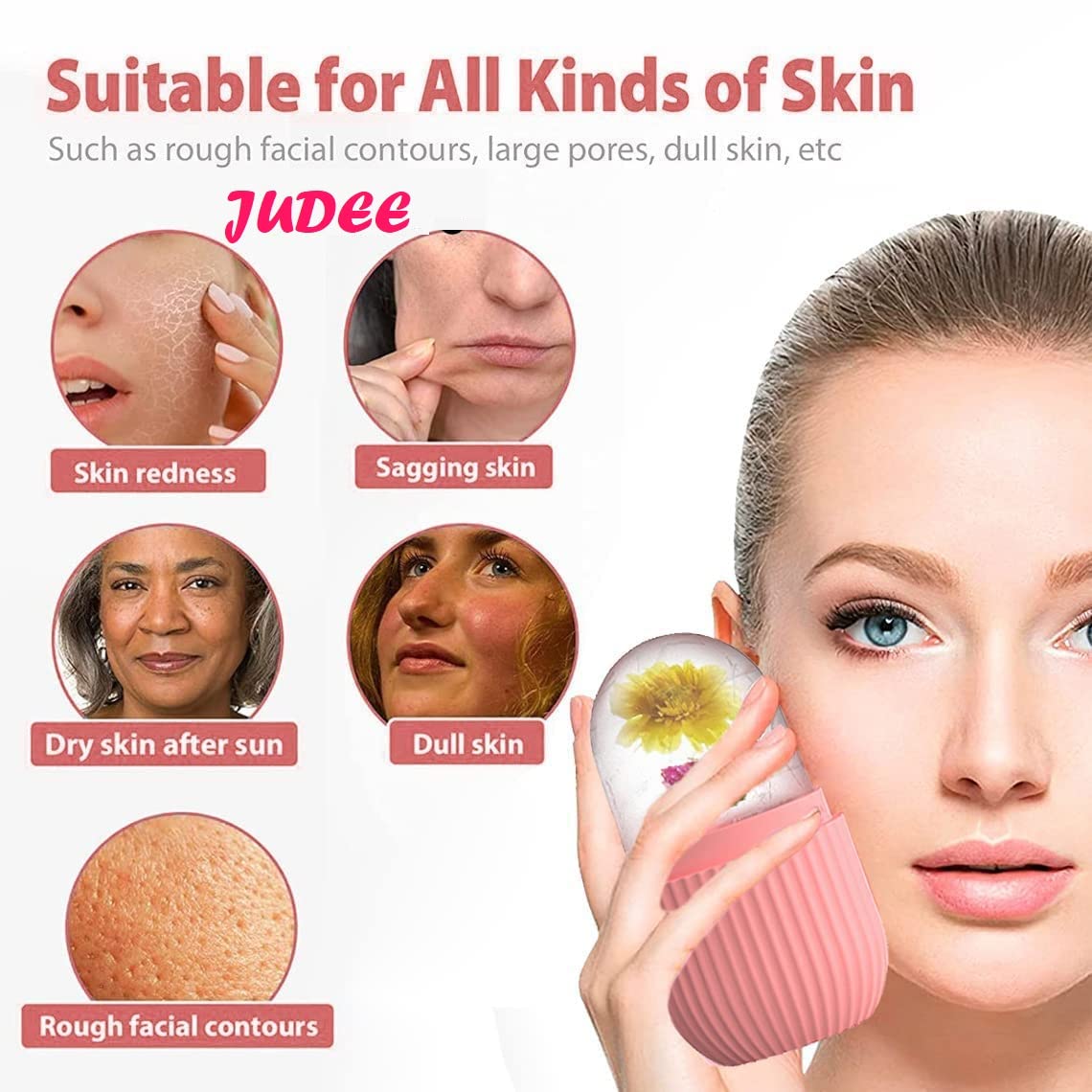 JUDEE Ice Roller for Face & Eyes - Cooling Facial Massager to Brighten Skin, Reduce Fine Lines, Pimples & Acne | Beauty Cube for Glowing Skin | Perfect for Morning Routine, Post-Workout Recovery & Spa Treatments