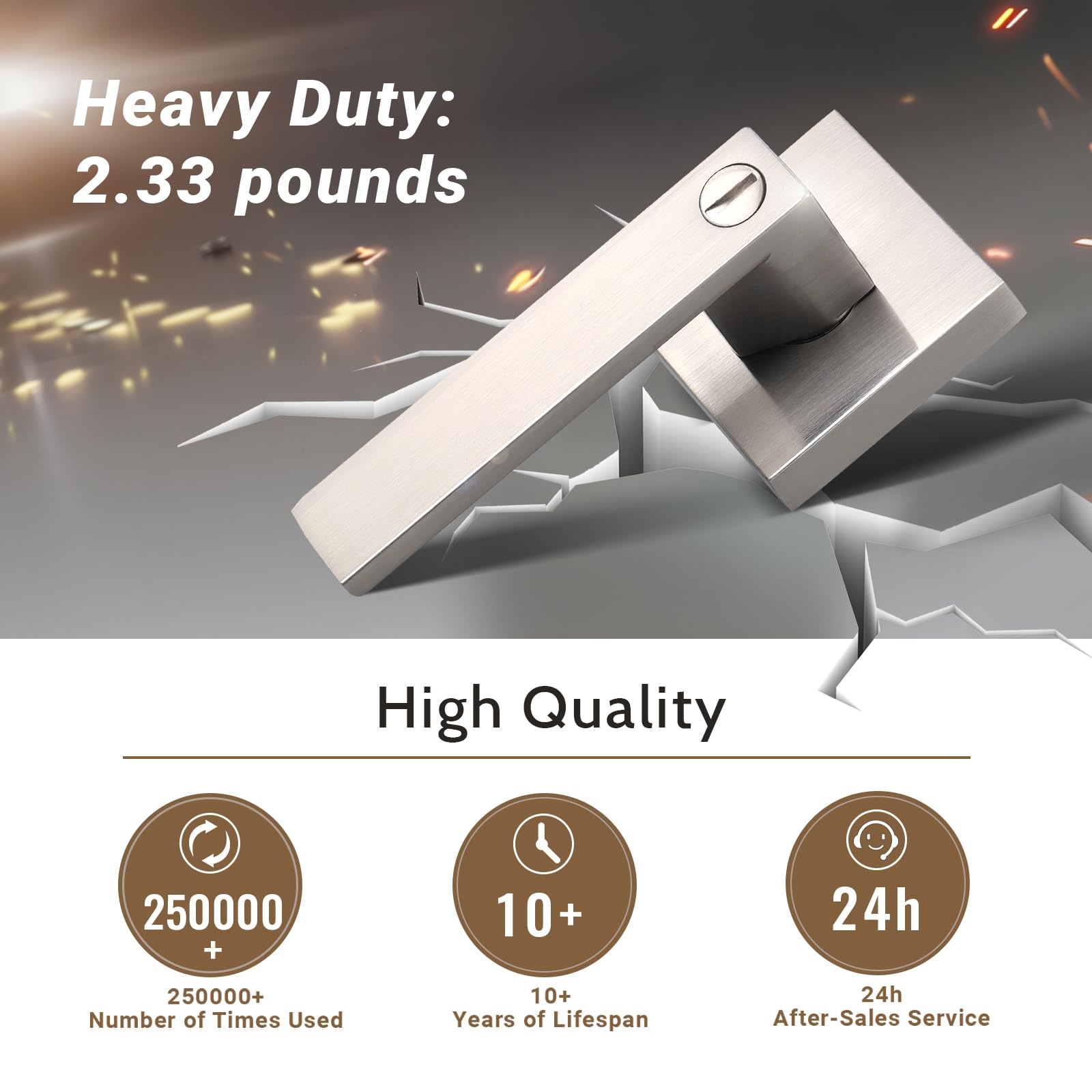 10 Pack Brushed Nickel Heavy Duty Privacy Door Handles with Turn Lock - Bedroom, Bathroom & Interior Door Lock Handlesets for Home Security and Privacy
