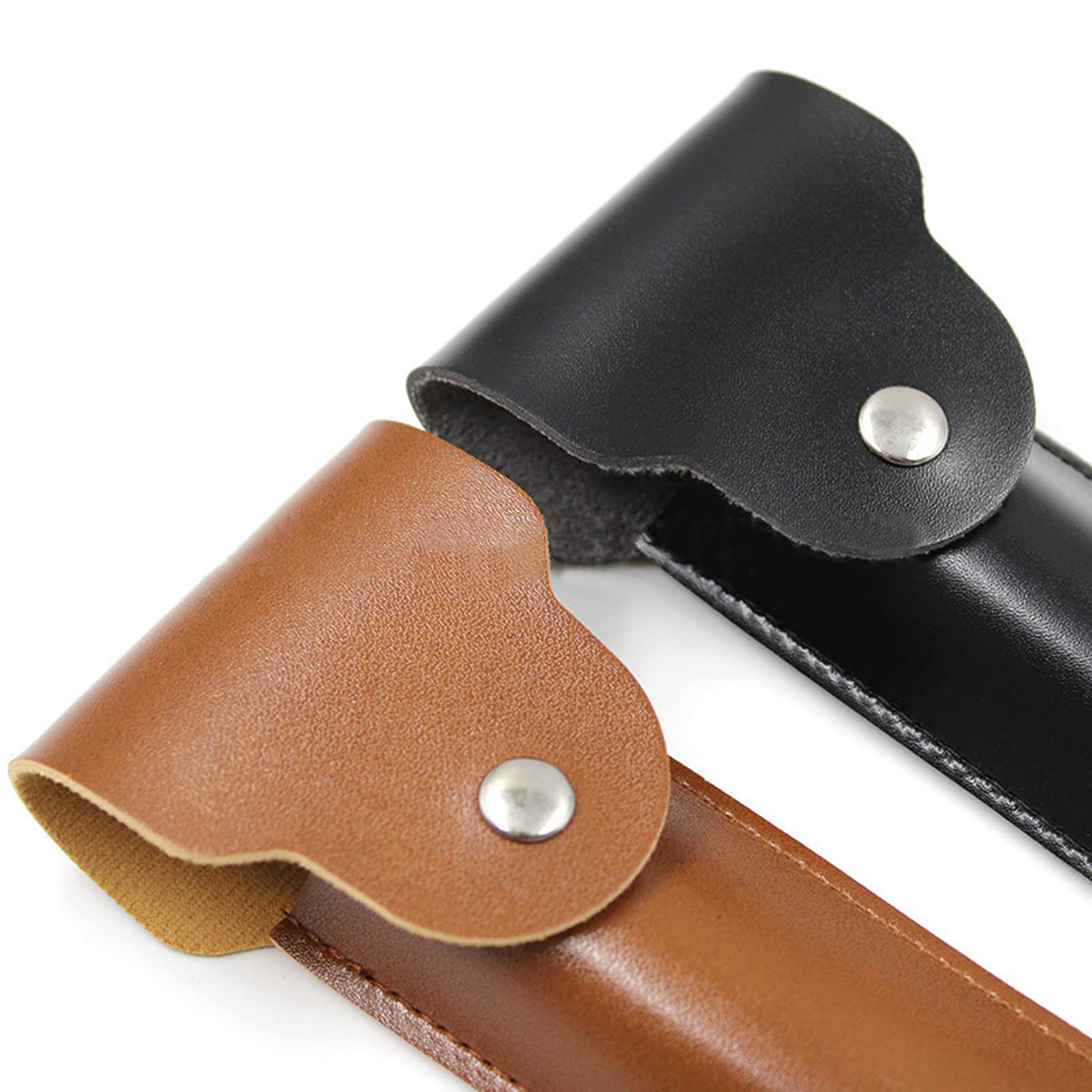 Premium Leather Razor Travel Case for Straight & Shavette Razors - Protective Safety Cover with Shaving Pouch Holder (Brown/Black) | Ideal for Barber Professionals & Travel Shaving Kits