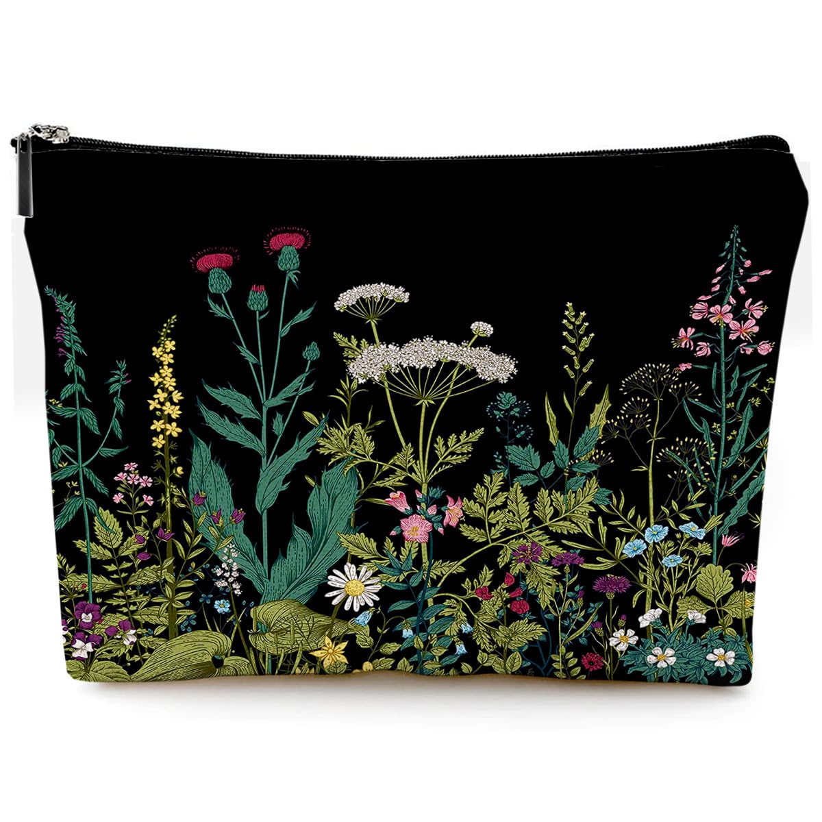 Waterproof Small Makeup Bag for Women - Cute Canvas Cosmetic Pouch with Zipper for Travel & Purse Organization - Wildflowers Design Toiletry Bag for Daily Use, Gym & Vacation Essentials