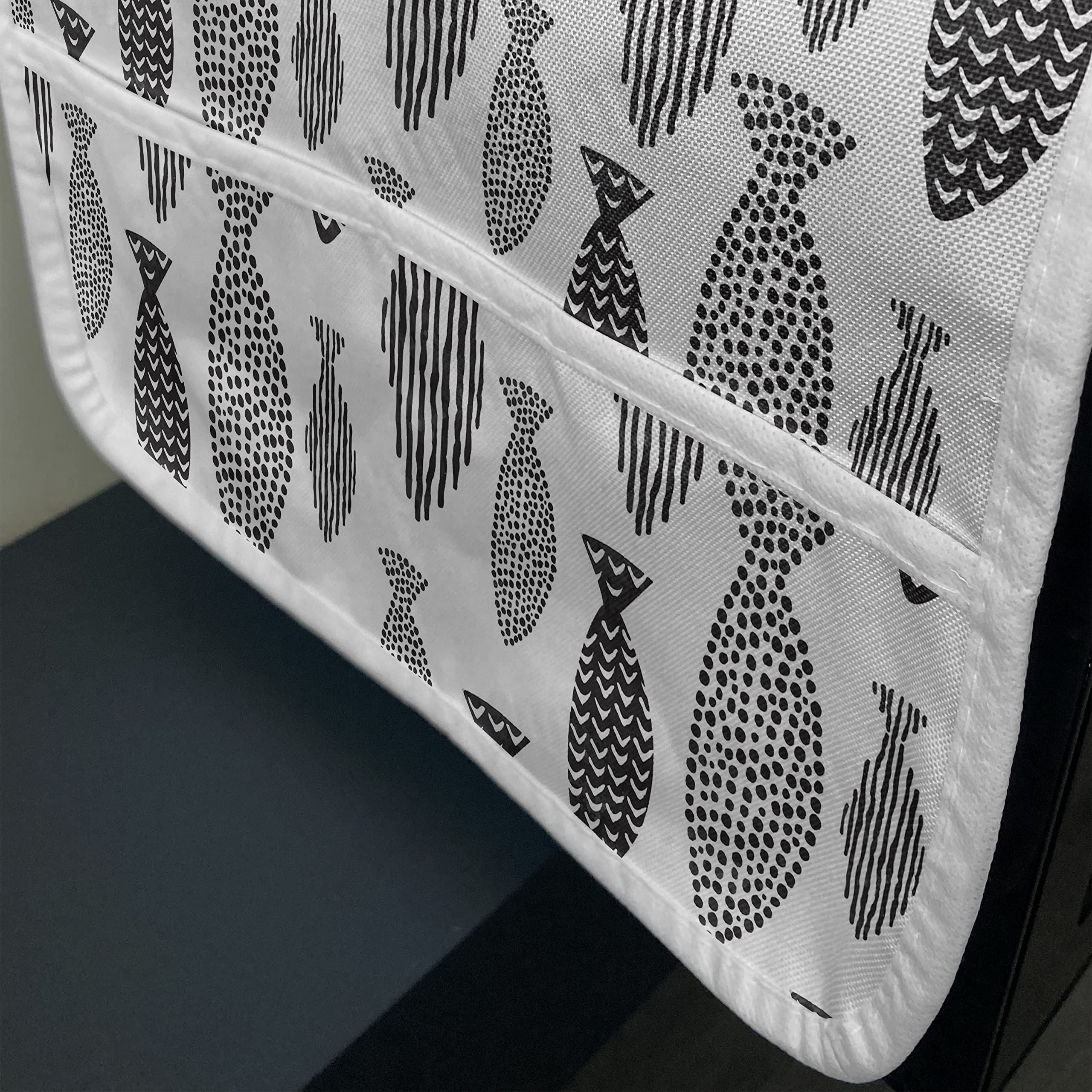 Ambesonne Fish Microwave Cover - Minimalist Sea Animal Design with Dots & Stripes - Waterproof Kitchen Organizer with Pockets - 36