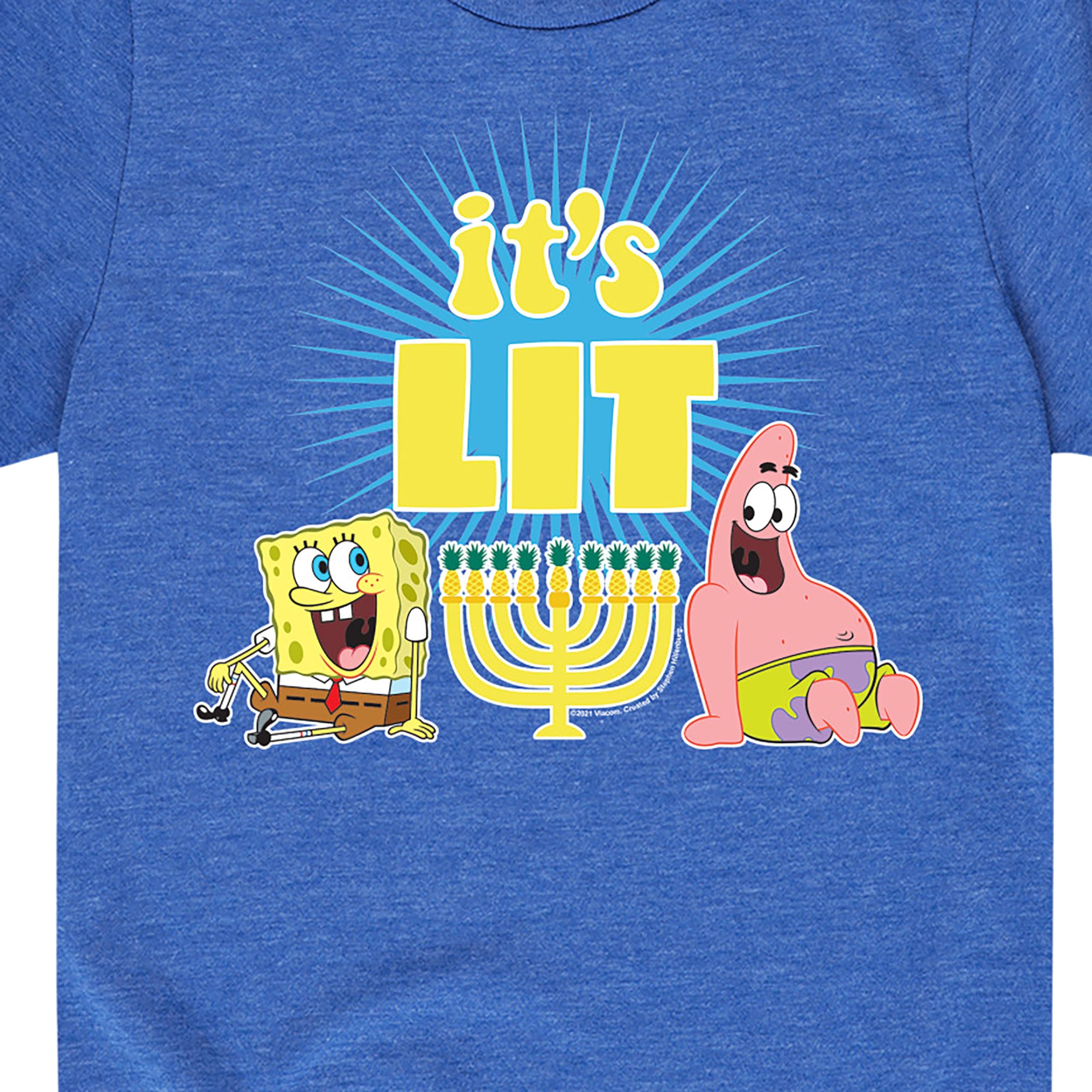 HYBRID APPAREL Spongebob Squarepants It's Lit Hanukkah Graphic T-Shirt for Toddler & Youth - Fun Holiday Short Sleeve Tee for Hanukkah Celebrations & Casual Wear
