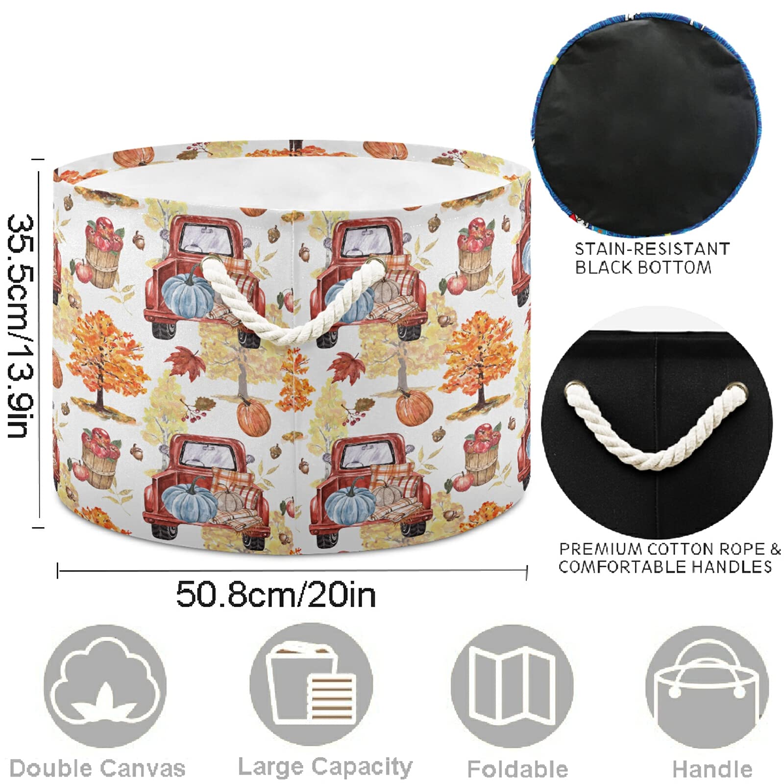 Visesunny Collapsible Fabric Storage Basket - Red Pickup Truck Design for Laundry, Toys & Clothes | Foldable Storage Bin for Bathroom, Living Room, Bedroom & Office | Perfect for Seasonal Decor & Home Organization