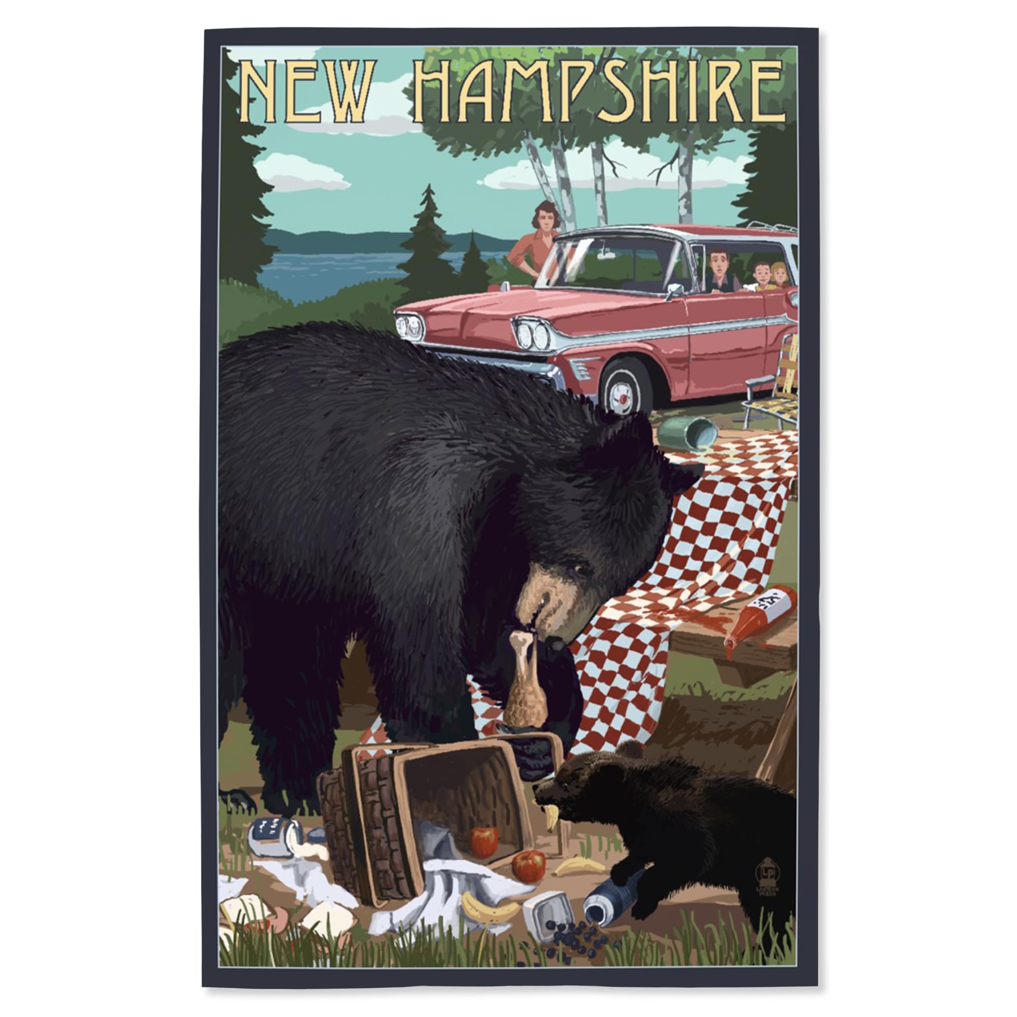 Lantern Press 16x24 Inch Giclee Print - New Hampshire Bear & Picnic Scene Wall Art - Perfect for Home Decor, Living Room, Bedroom & Office